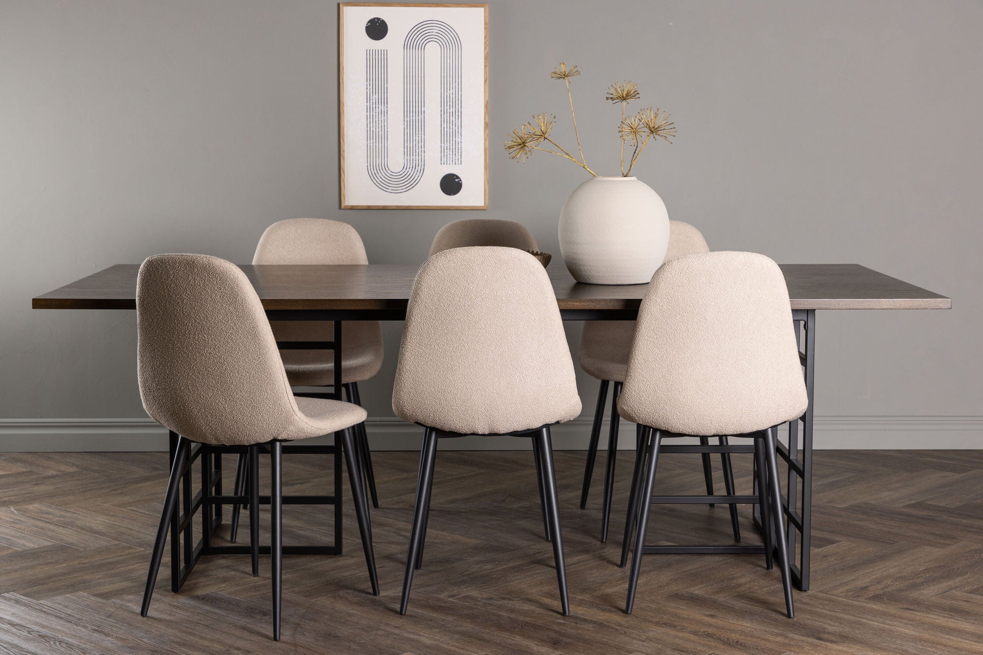 Venture Home Ystad spisebord - Black / Mocca Oak Veneer +Polar Spisebordsstol - Black / Beige Boucle _6