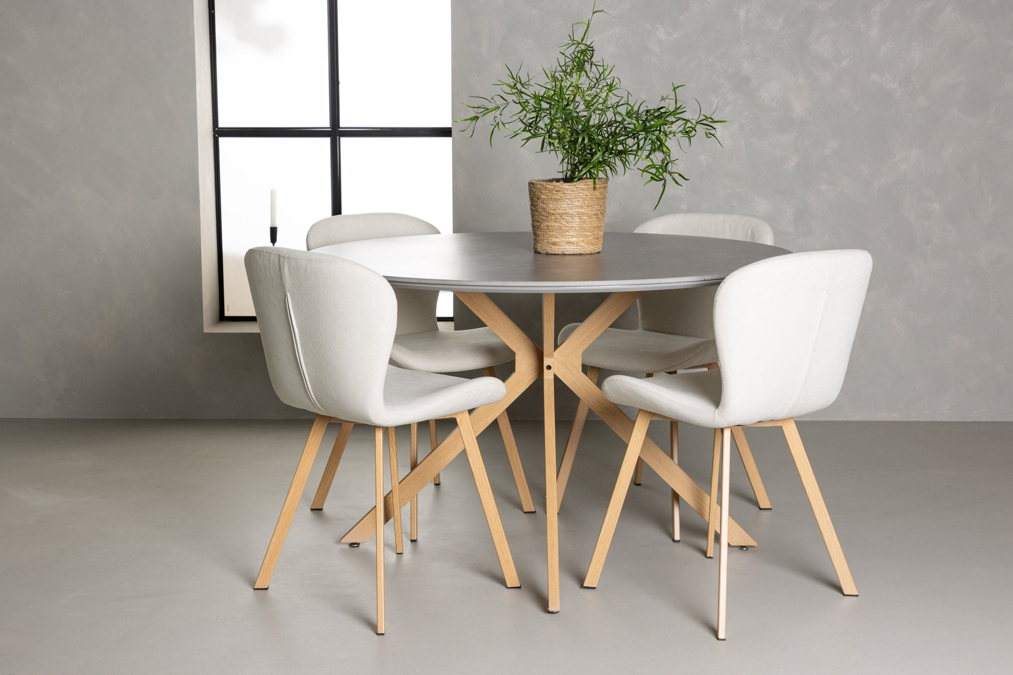 Venture Home Piazza spisebord - Natural / Dark Grey Spraystone +Lilja Spisebordsstol - Oaklook / Beige Fabric _4