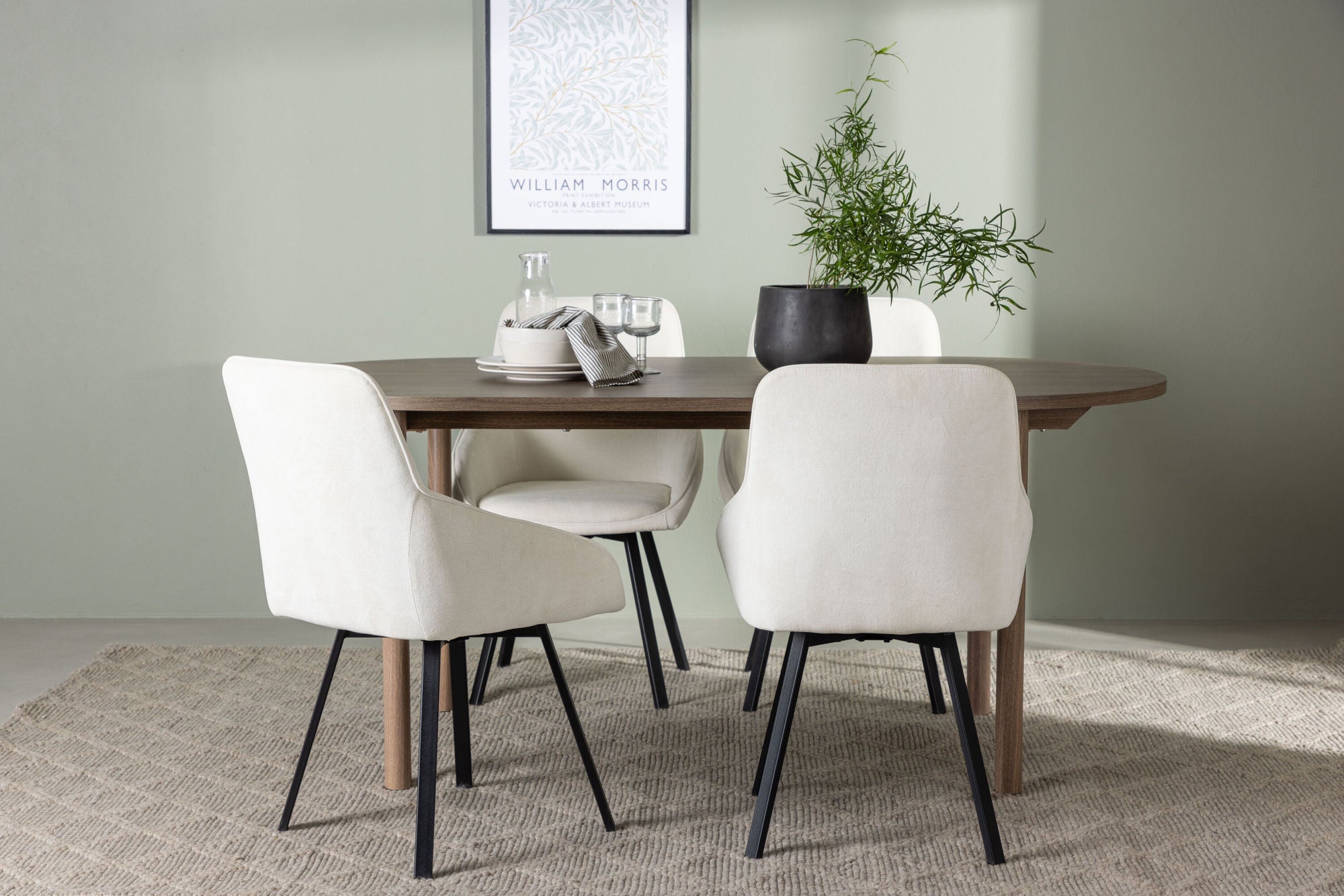 Venture Home Andy spisebord 180*75 - Natural / Natural MDF +Rosie Spisebordsstol - Black / Beige Fabric _4