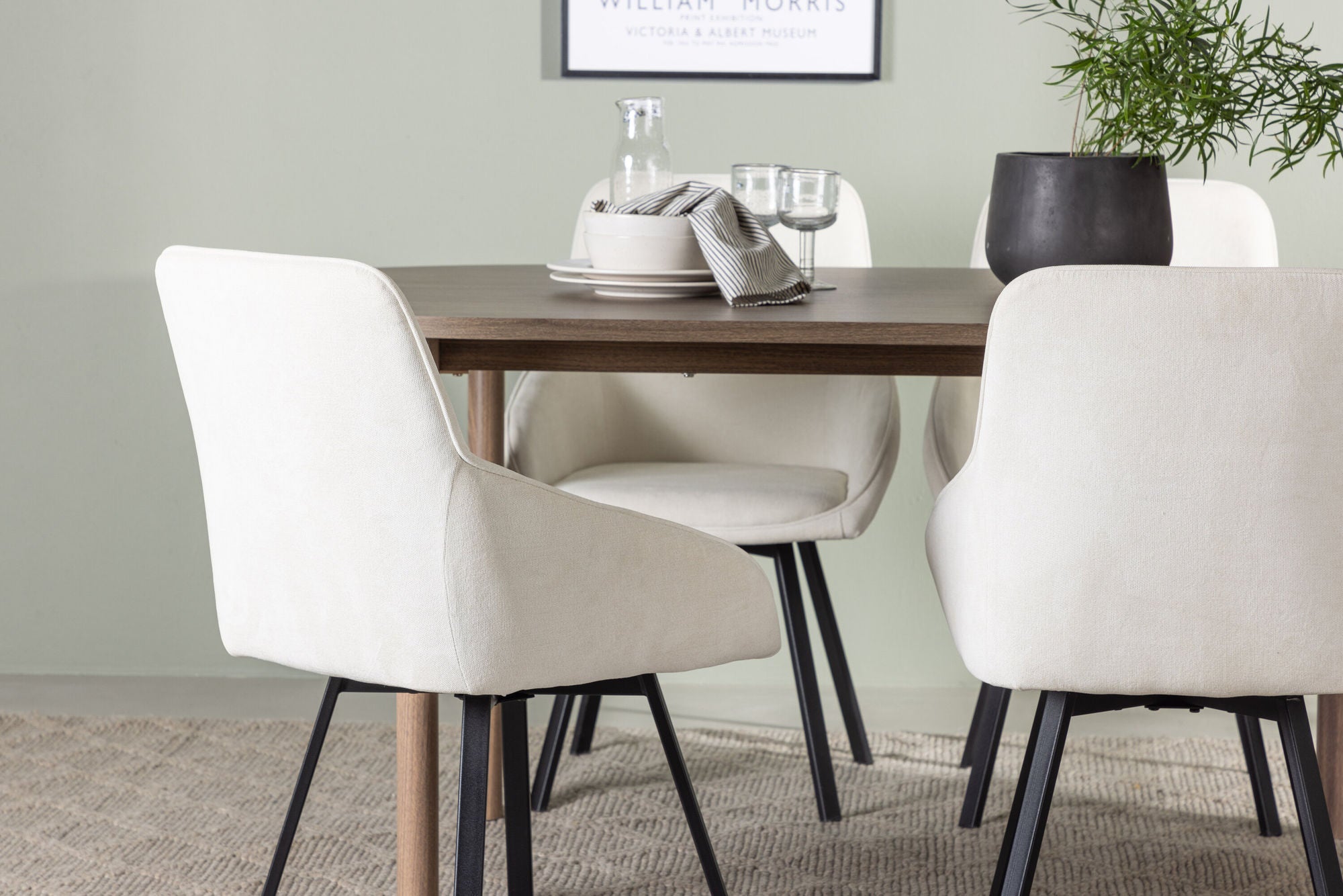 Venture Home Andy spisebord 180*75 - Natural / Natural MDF +Rosie Spisebordsstol - Black / Beige Fabric _4