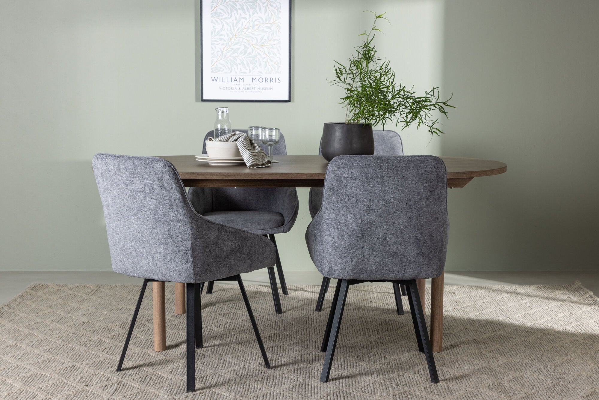Venture Home Andy spisebord 180*75 - Natural / Natural MDF +Rosie Spisebordsstol - Black / Dark grey Fabric _4