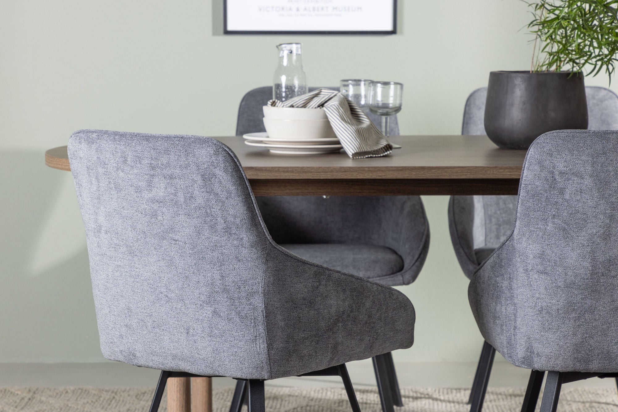 Venture Home Andy spisebord 180*75 - Natural / Natural MDF +Rosie Spisebordsstol - Black / Dark grey Fabric _4