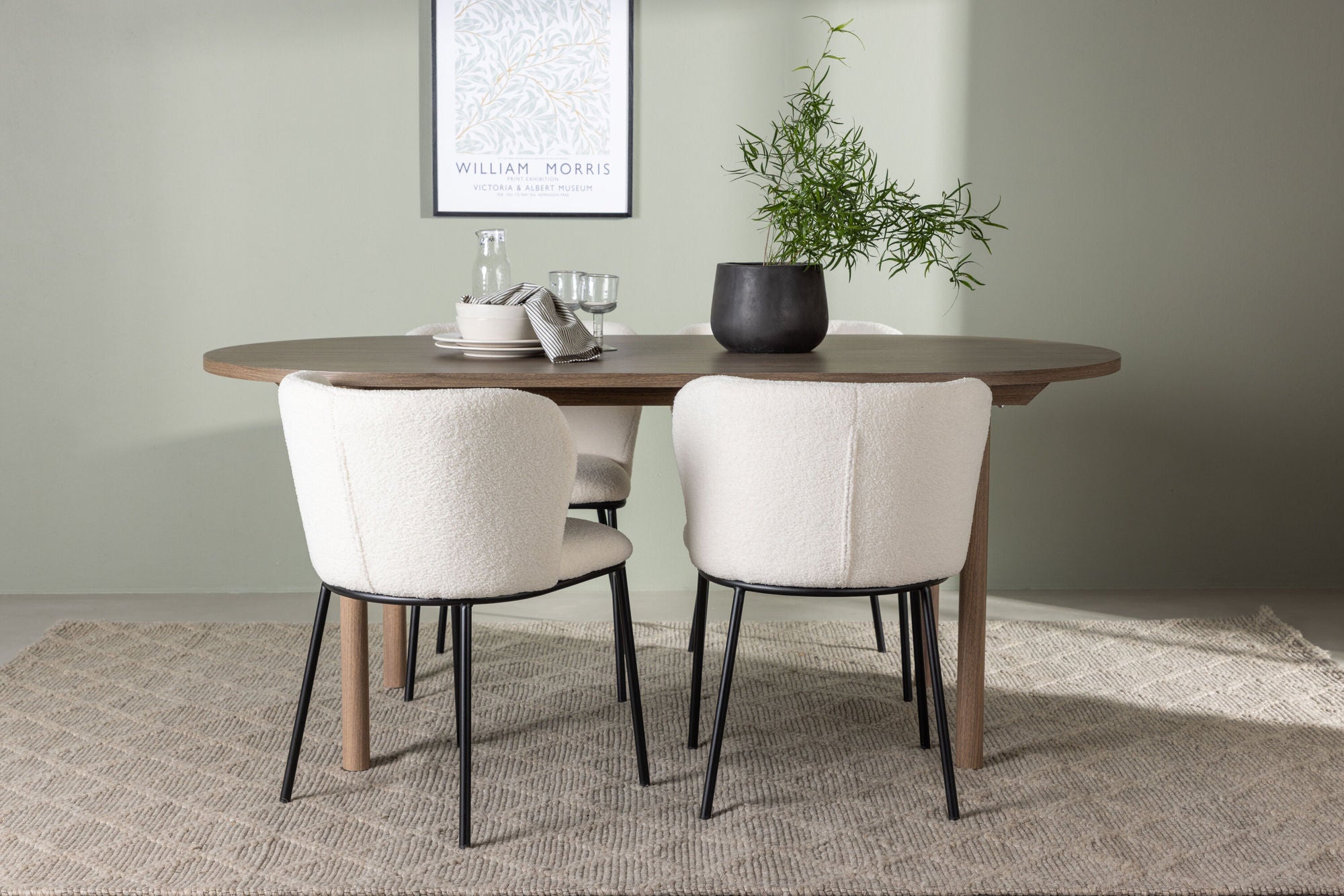 Venture Home Andy spisebord 180*75 - Natural / Natural MDF +Edina Spisebordsstol - Black / White Boucle _4
