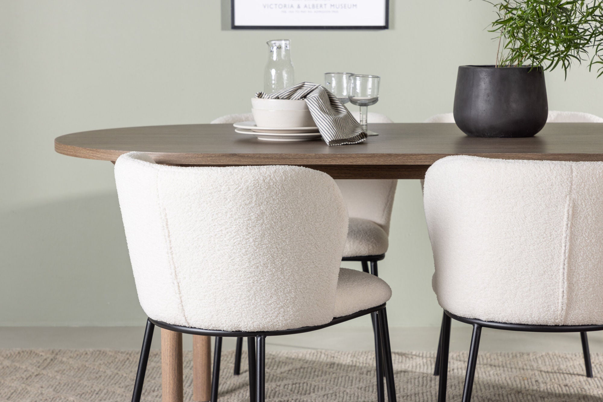Venture Home Andy spisebord 180*75 - Natural / Natural MDF +Edina Spisebordsstol - Black / White Boucle _4