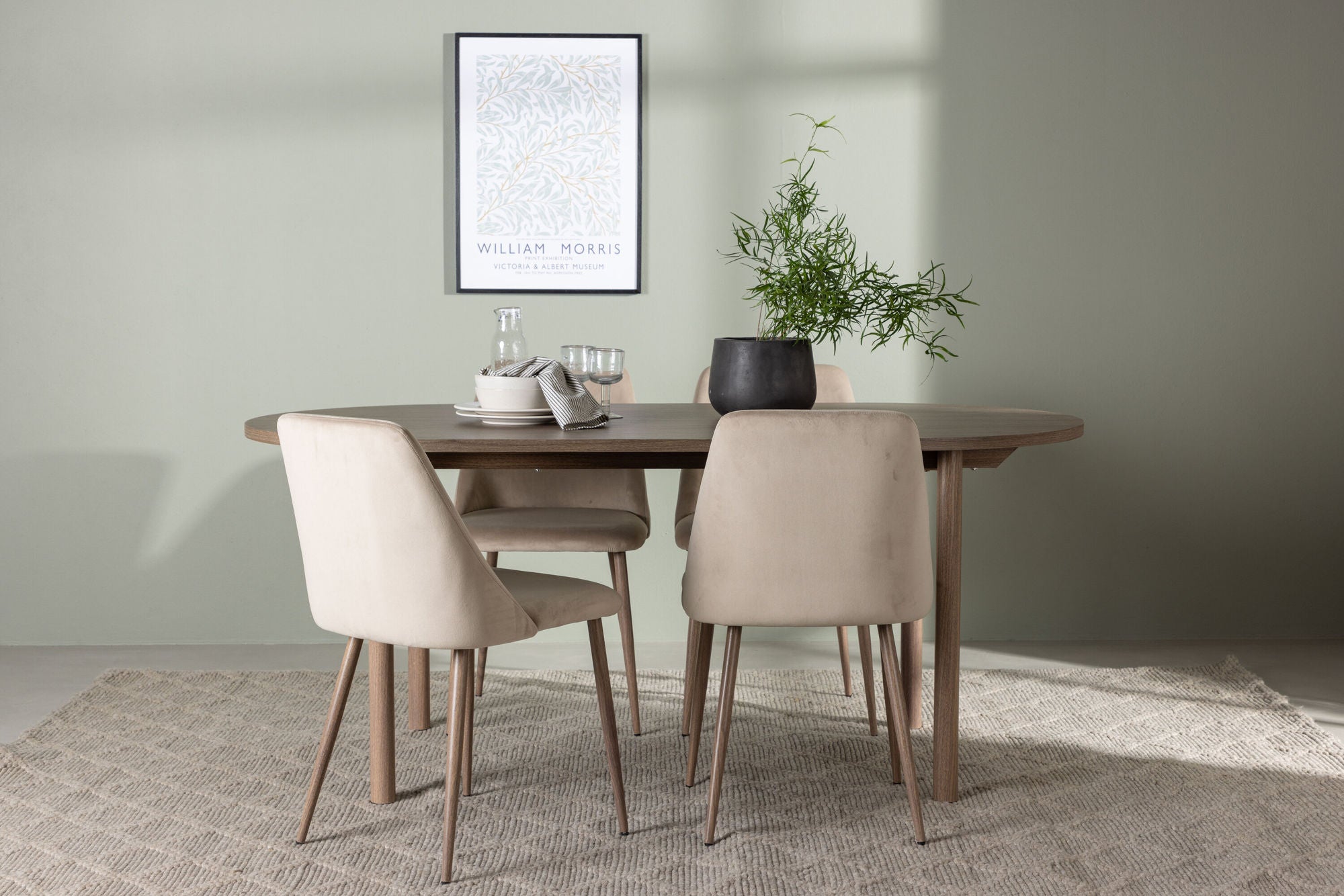 Venture Home Andy spisebord 180*75 - Natural / Natural MDF +Night Spisebordsstol - Dark walnut / Mocca / Brown Fabric _4
