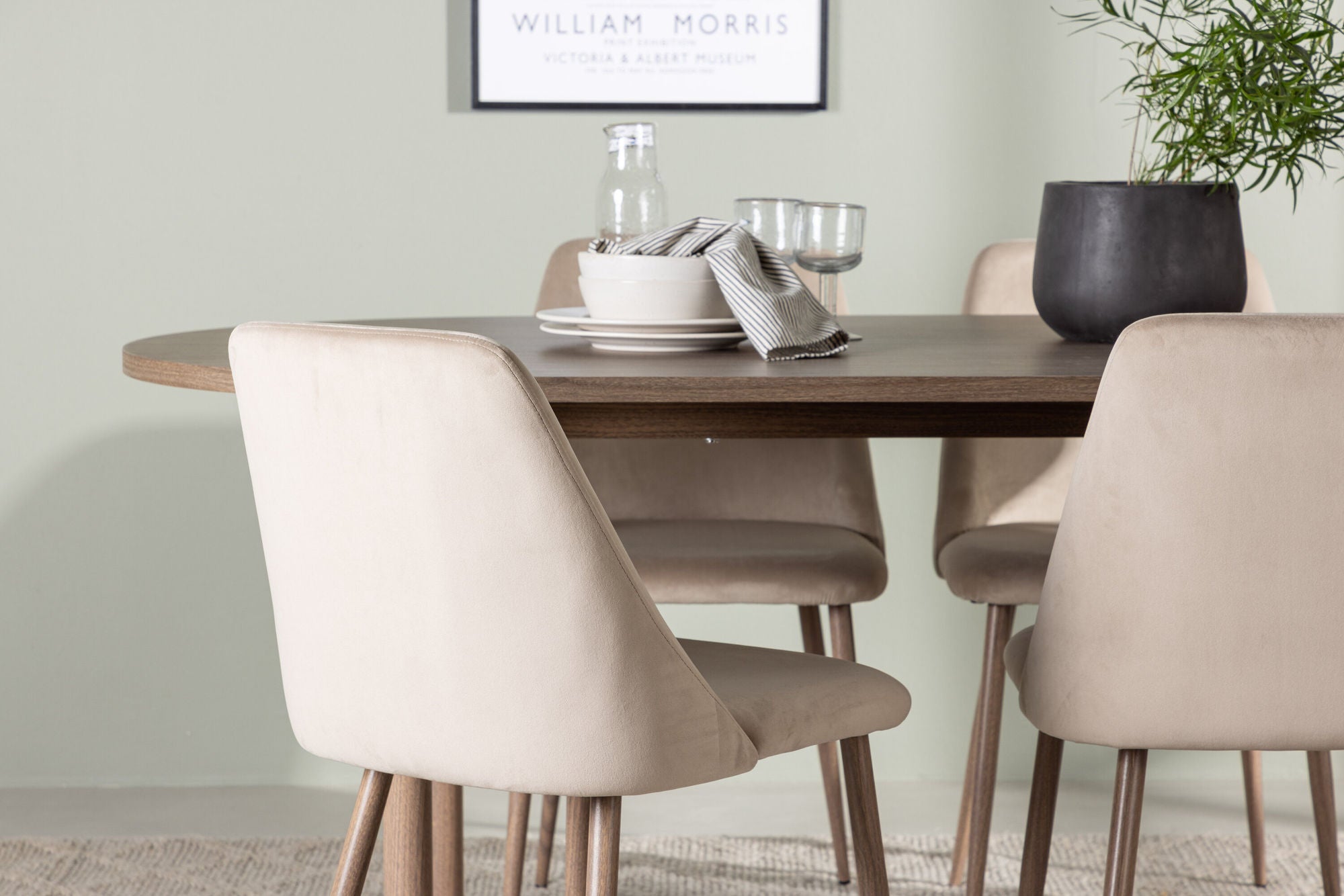 Venture Home Andy spisebord 180*75 - Natural / Natural MDF +Night Spisebordsstol - Dark walnut / Mocca / Brown Fabric _4