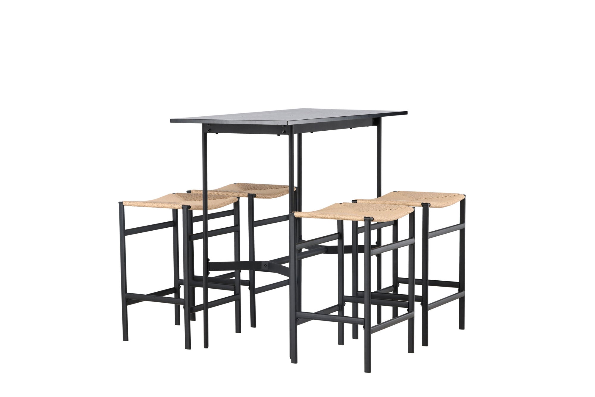 Venture Home Rax Bar bord 120*60 - Black / Black MDF +Polly Bar stol - Black / Nature Rubberwood , Seat Rope _4