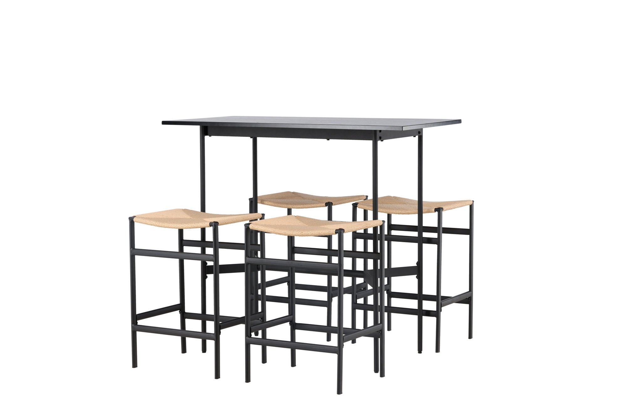 Venture Home Rax Bar bord 120*60 - Black / Black MDF +Polly Bar stol - Black / Nature Rubberwood , Seat Rope _4