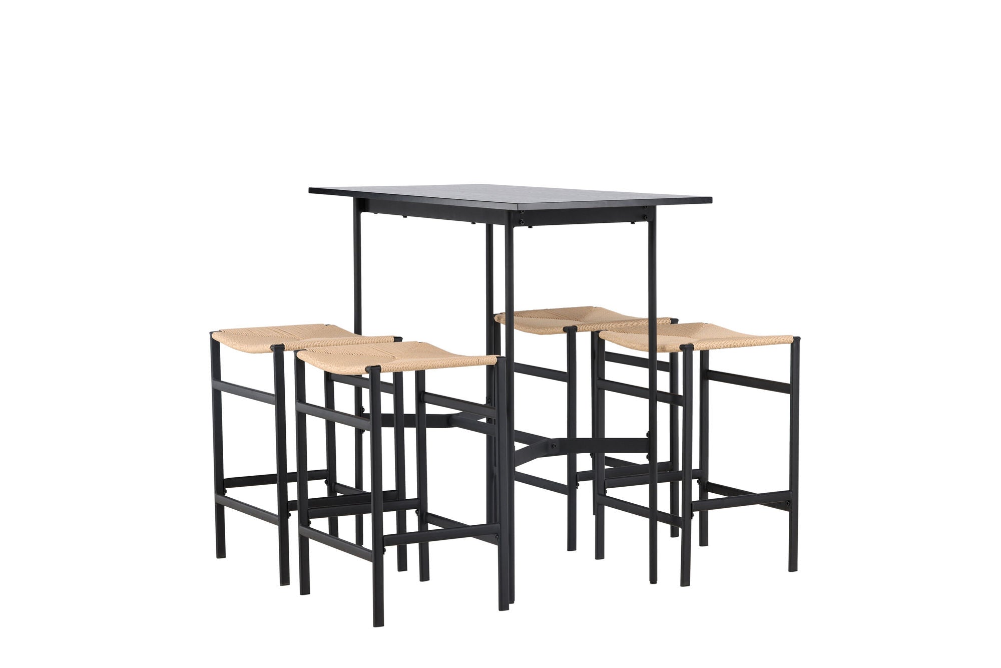 Venture Home Rax Bar bord 120*60 - Black / Black MDF +Polly Bar stol - Black / Nature Rubberwood , Seat Rope _4