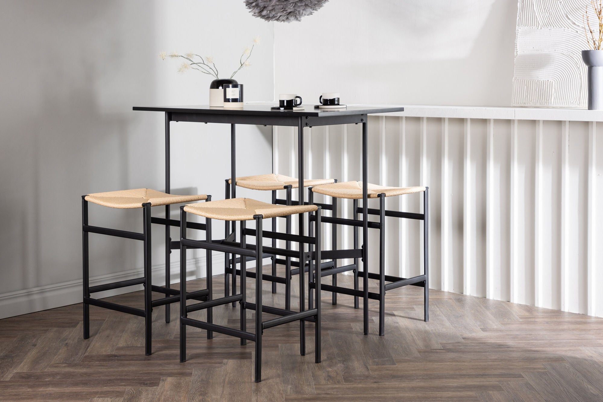 Venture Home Rax Bar bord 120*60 - Black / Black MDF +Polly Bar stol - Black / Nature Rubberwood , Seat Rope _4