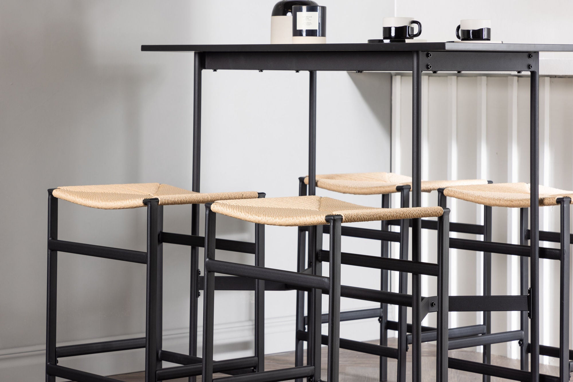 Venture Home Rax Bar bord 120*60 - Black / Black MDF +Polly Bar stol - Black / Nature Rubberwood , Seat Rope _4