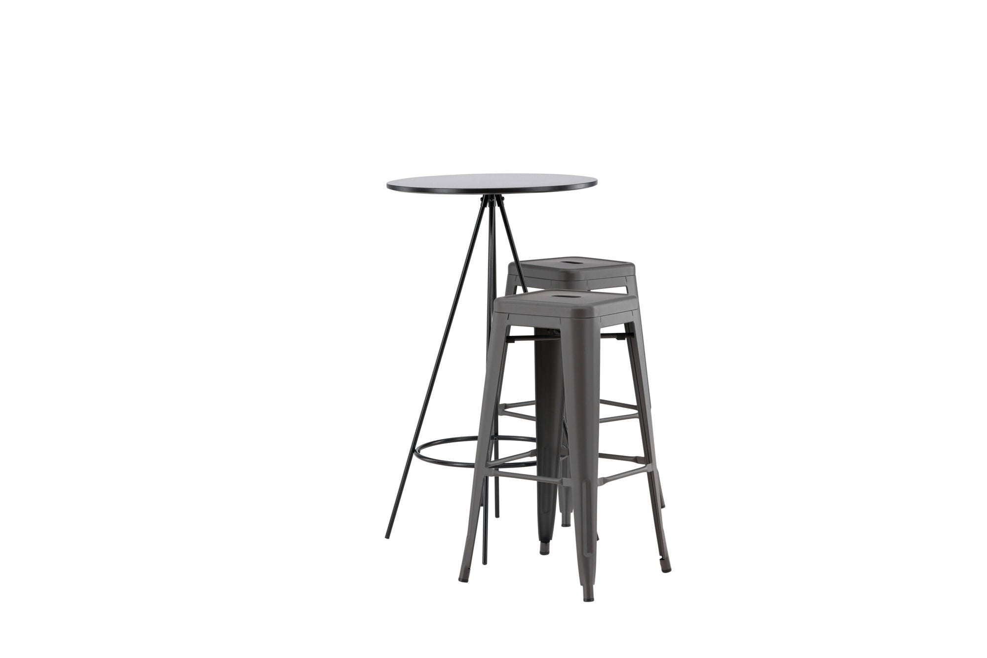 Venture Home Bistro Bar bord φ60 - Black / MDF with veneer +Tempe Bar stol - Dark Grey / Metal _2