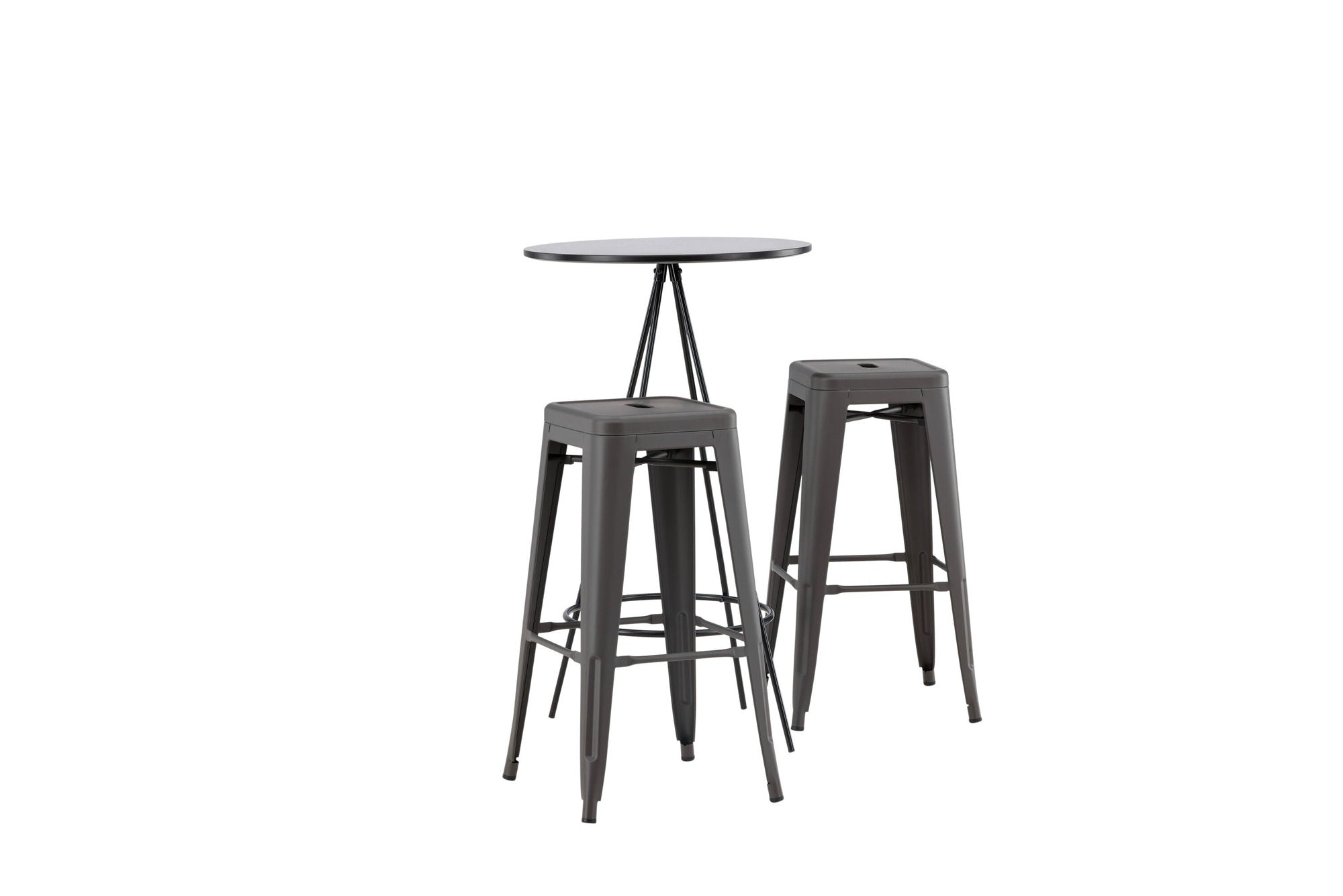 Venture Home Bistro Bar bord φ60 - Black / MDF with veneer +Tempe Bar stol - Dark Grey / Metal _2