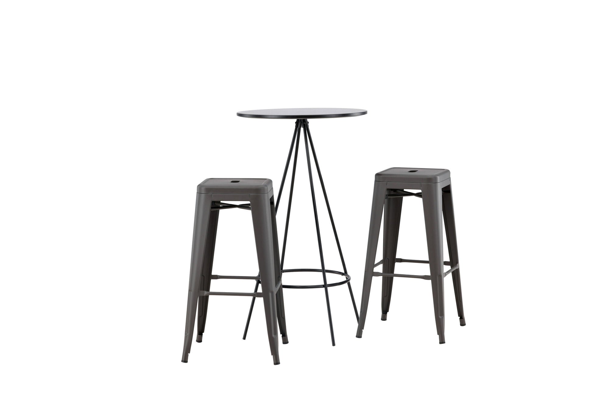 Venture Home Bistro Bar bord φ60 - Black / MDF with veneer +Tempe Bar stol - Dark Grey / Metal _2
