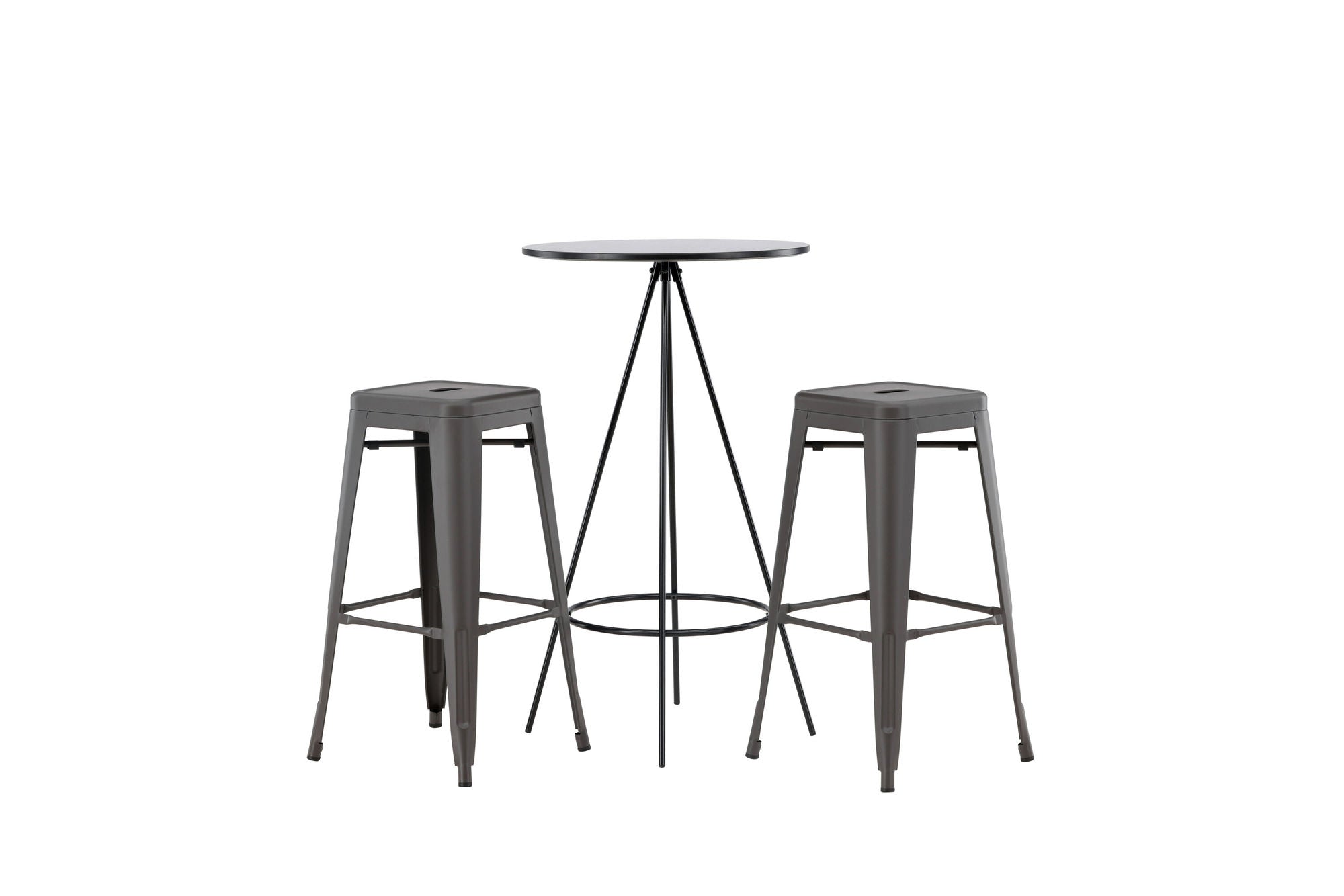 Venture Home Bistro Bar bord φ60 - Black / MDF with veneer +Tempe Bar stol - Dark Grey / Metal _2