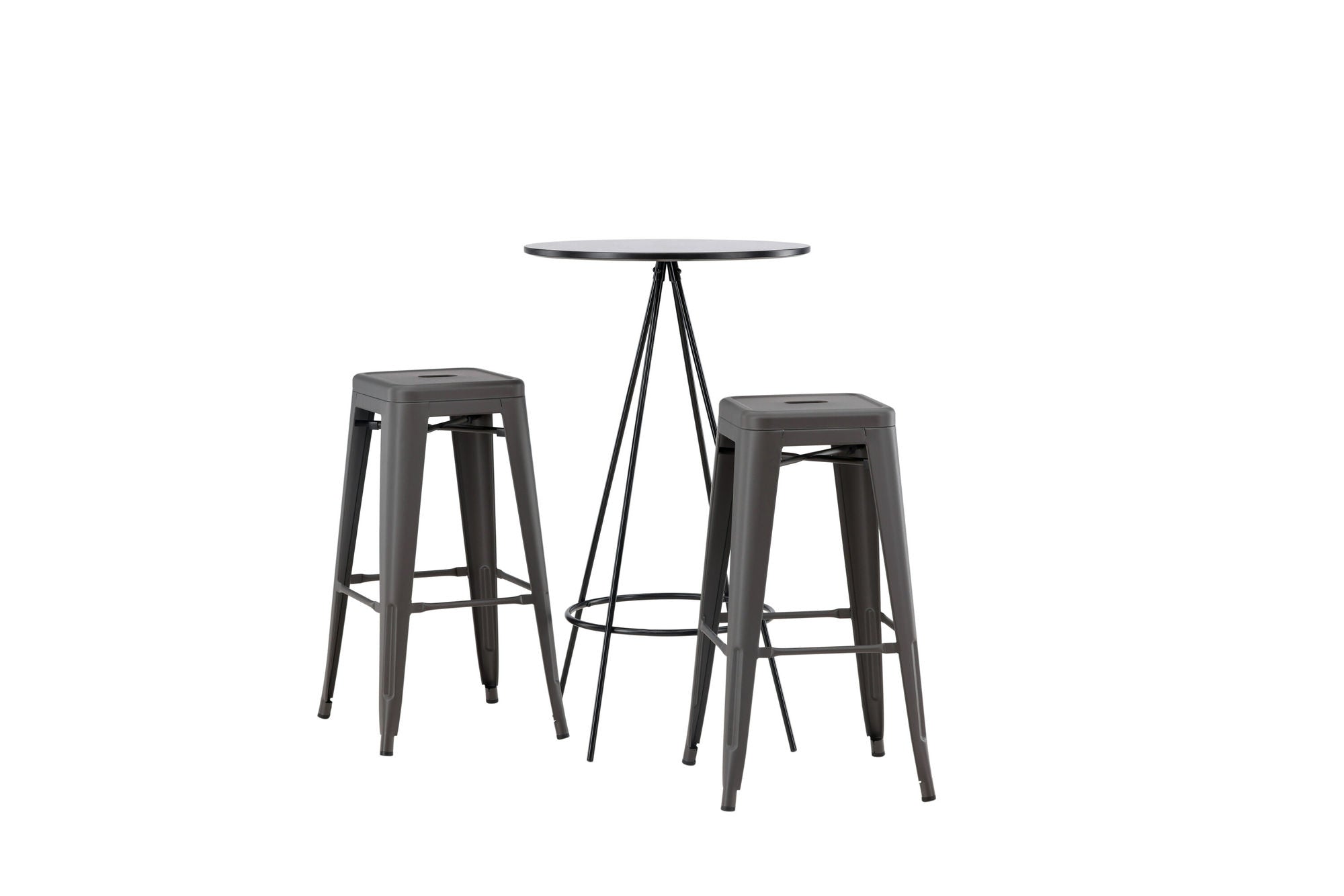 Venture Home Bistro Bar bord φ60 - Black / MDF with veneer +Tempe Bar stol - Dark Grey / Metal _2