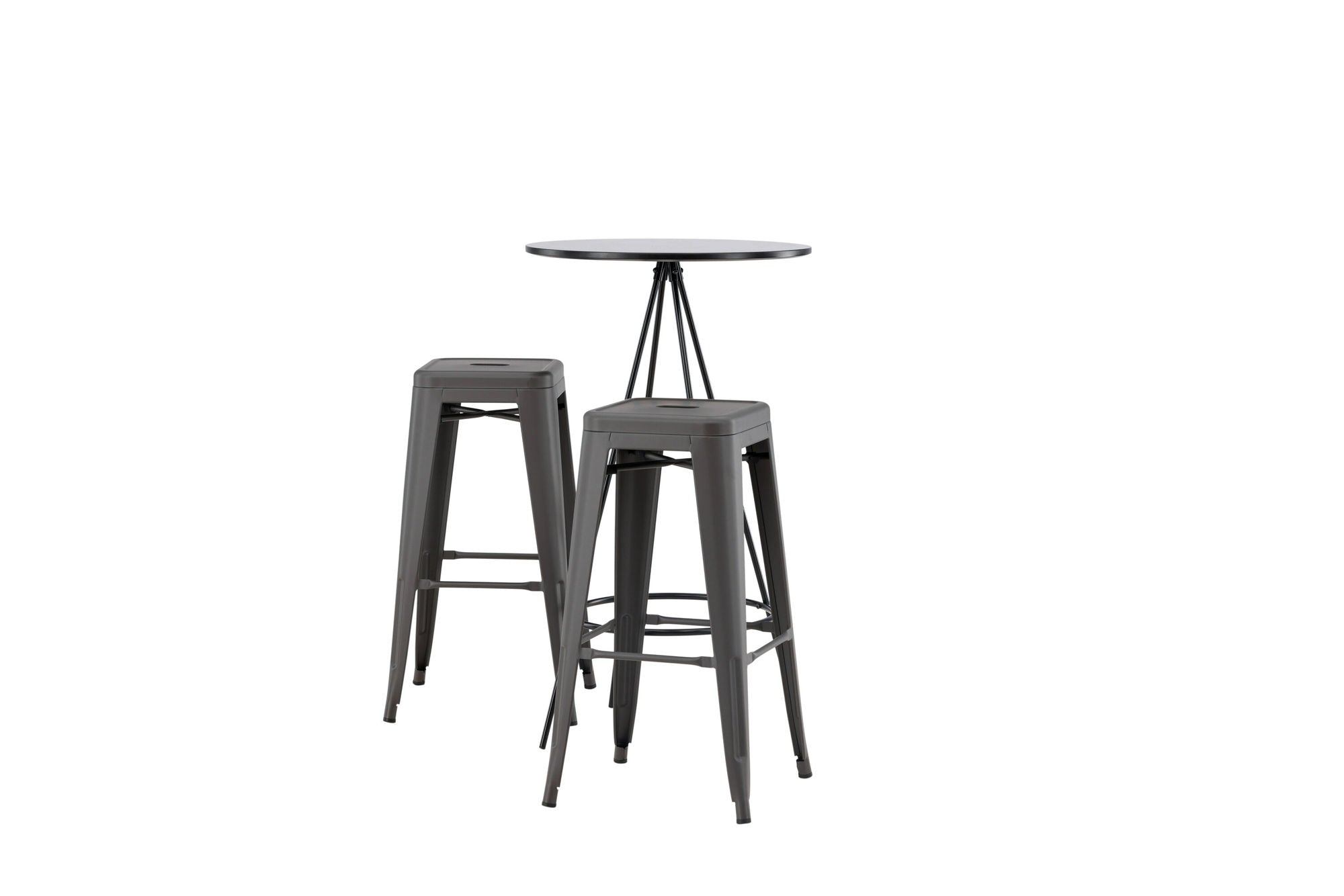 Venture Home Bistro Bar bord φ60 - Black / MDF with veneer +Tempe Bar stol - Dark Grey / Metal _2