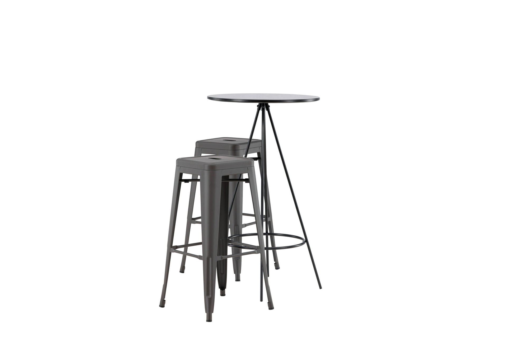 Venture Home Bistro Bar bord φ60 - Black / MDF with veneer +Tempe Bar stol - Dark Grey / Metal _2