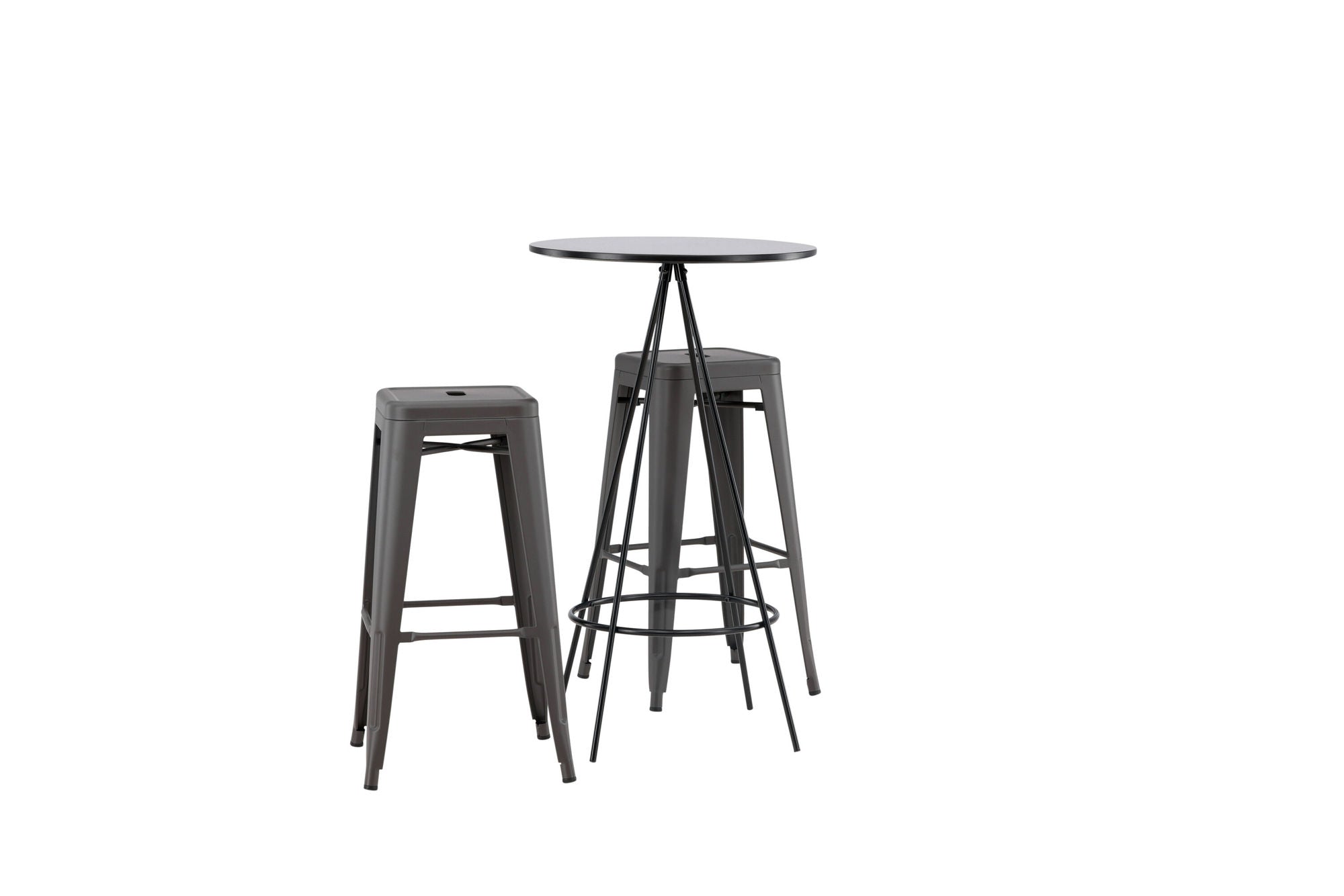 Venture Home Bistro Bar bord φ60 - Black / MDF with veneer +Tempe Bar stol - Dark Grey / Metal _2