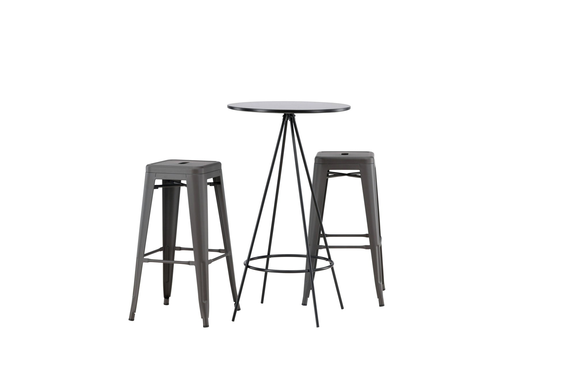 Venture Home Bistro Bar bord φ60 - Black / MDF with veneer +Tempe Bar stol - Dark Grey / Metal _2