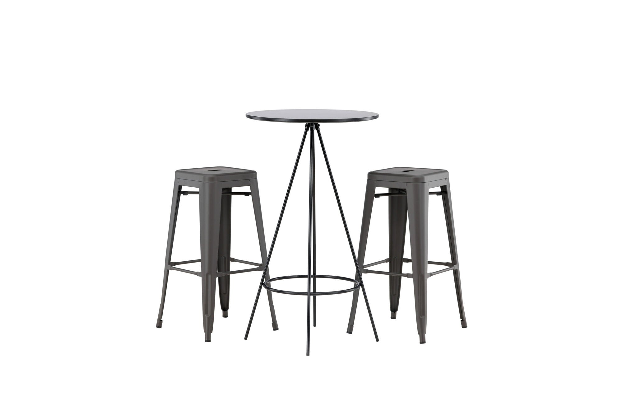 Venture Home Bistro Bar bord φ60 - Black / MDF with veneer +Tempe Bar stol - Dark Grey / Metal _2