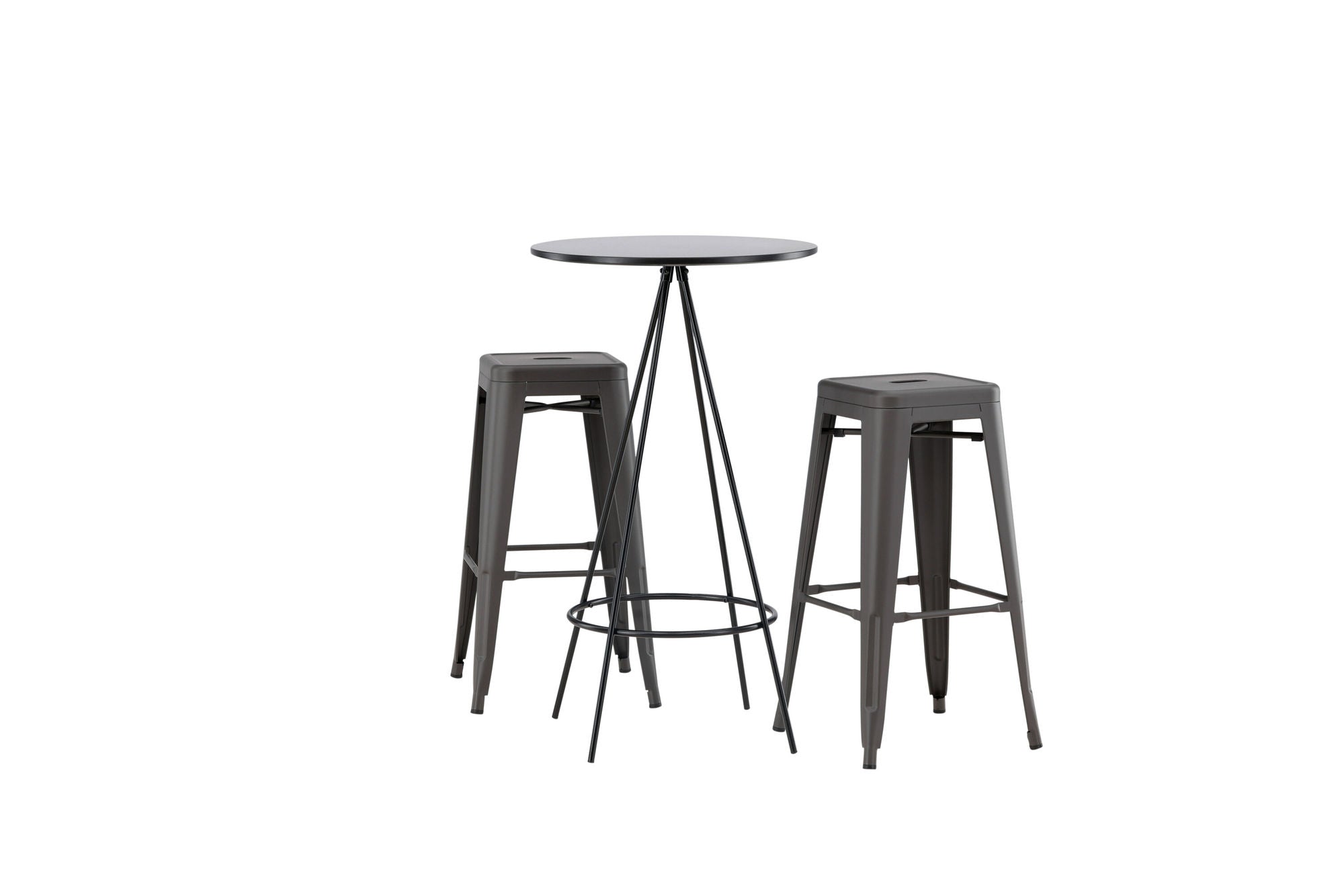 Venture Home Bistro Bar bord φ60 - Black / MDF with veneer +Tempe Bar stol - Dark Grey / Metal _2