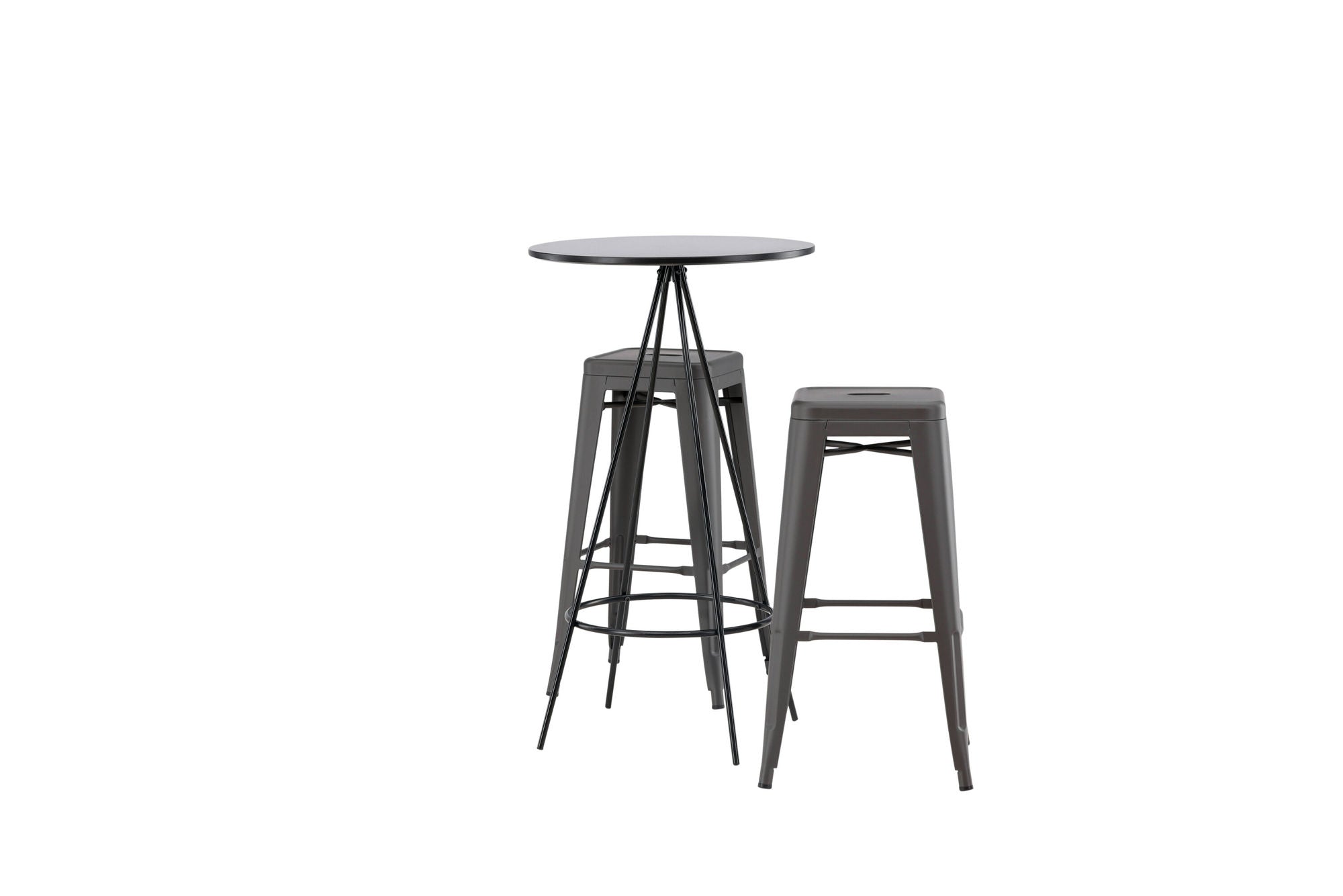 Venture Home Bistro Bar bord φ60 - Black / MDF with veneer +Tempe Bar stol - Dark Grey / Metal _2