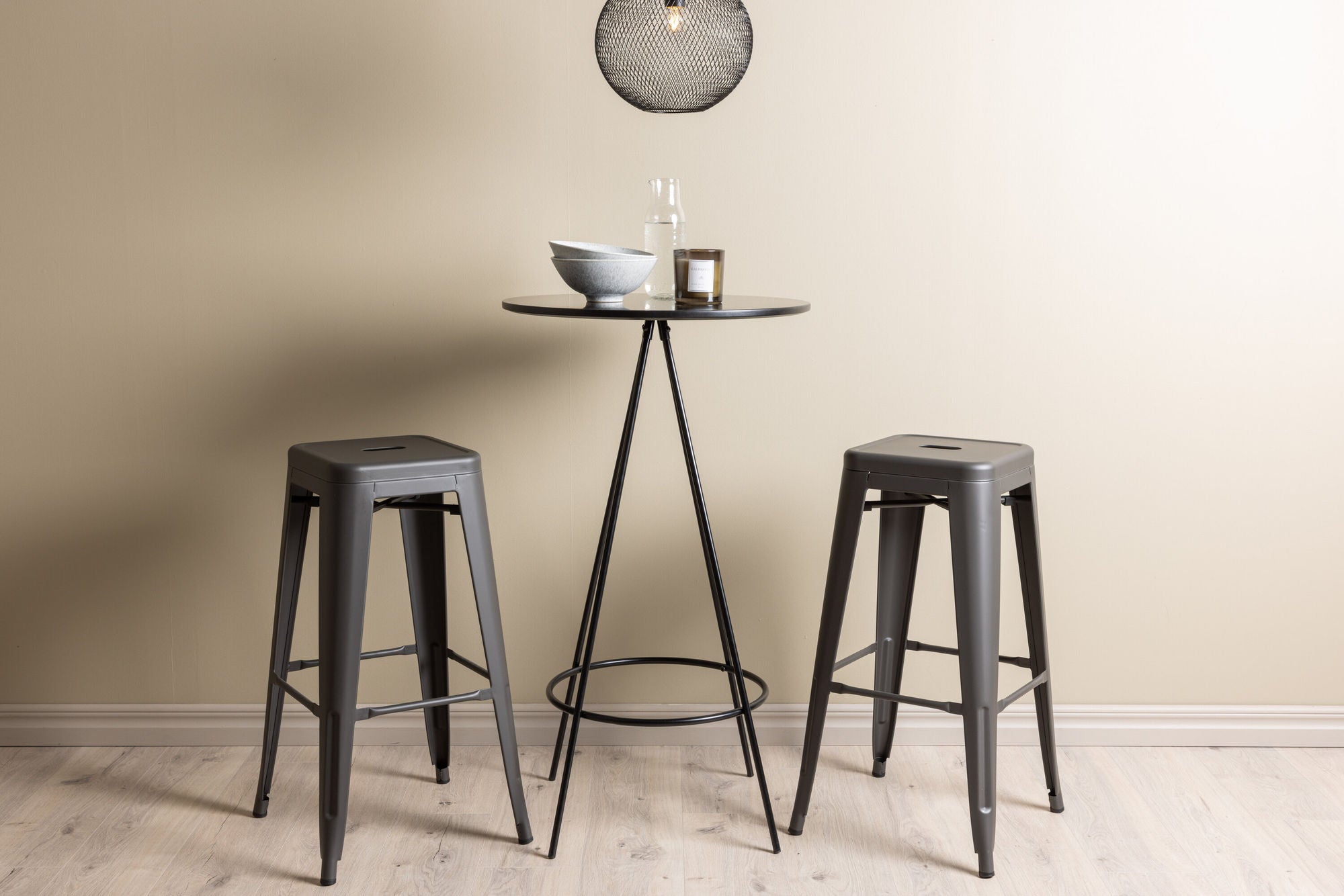 Venture Home Bistro Bar bord φ60 - Black / MDF with veneer +Tempe Bar stol - Dark Grey / Metal _2