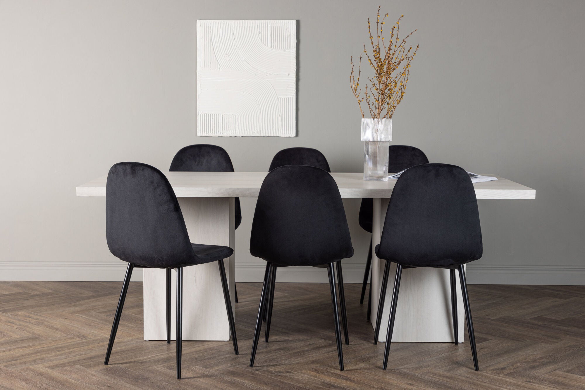 Venture Home Olga spisebord 200*75 - White Wash +Polar Spisebordsstol - Black legs / Black Velvet _6