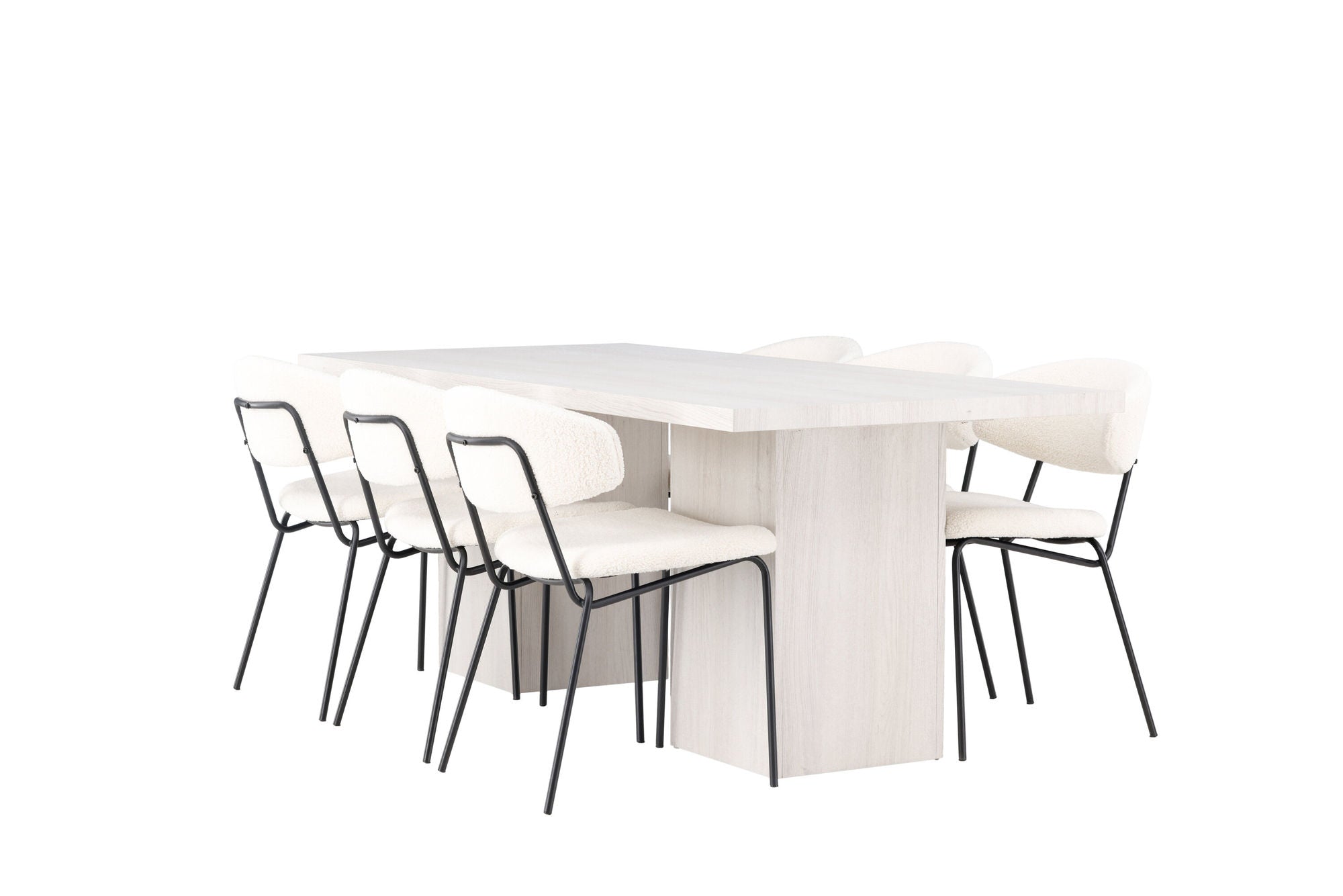 Venture Home Olga spisebord 200*75 - White Wash +Chico Spisebordsstol - Black / White Boucle _6