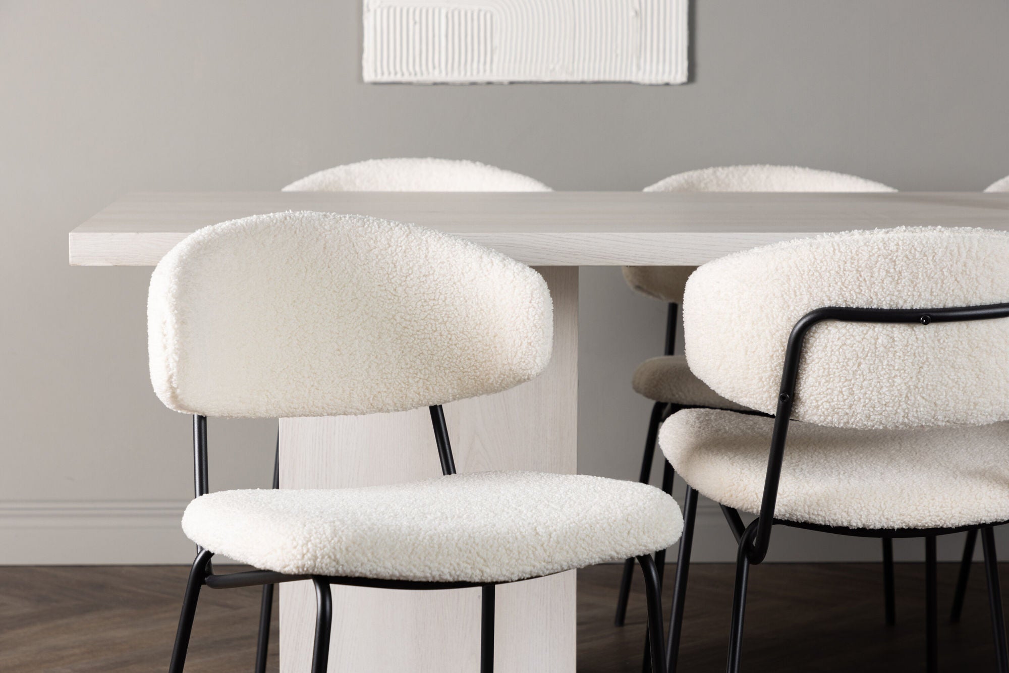 Venture Home Olga spisebord 200*75 - White Wash +Chico Spisebordsstol - Black / White Boucle _6
