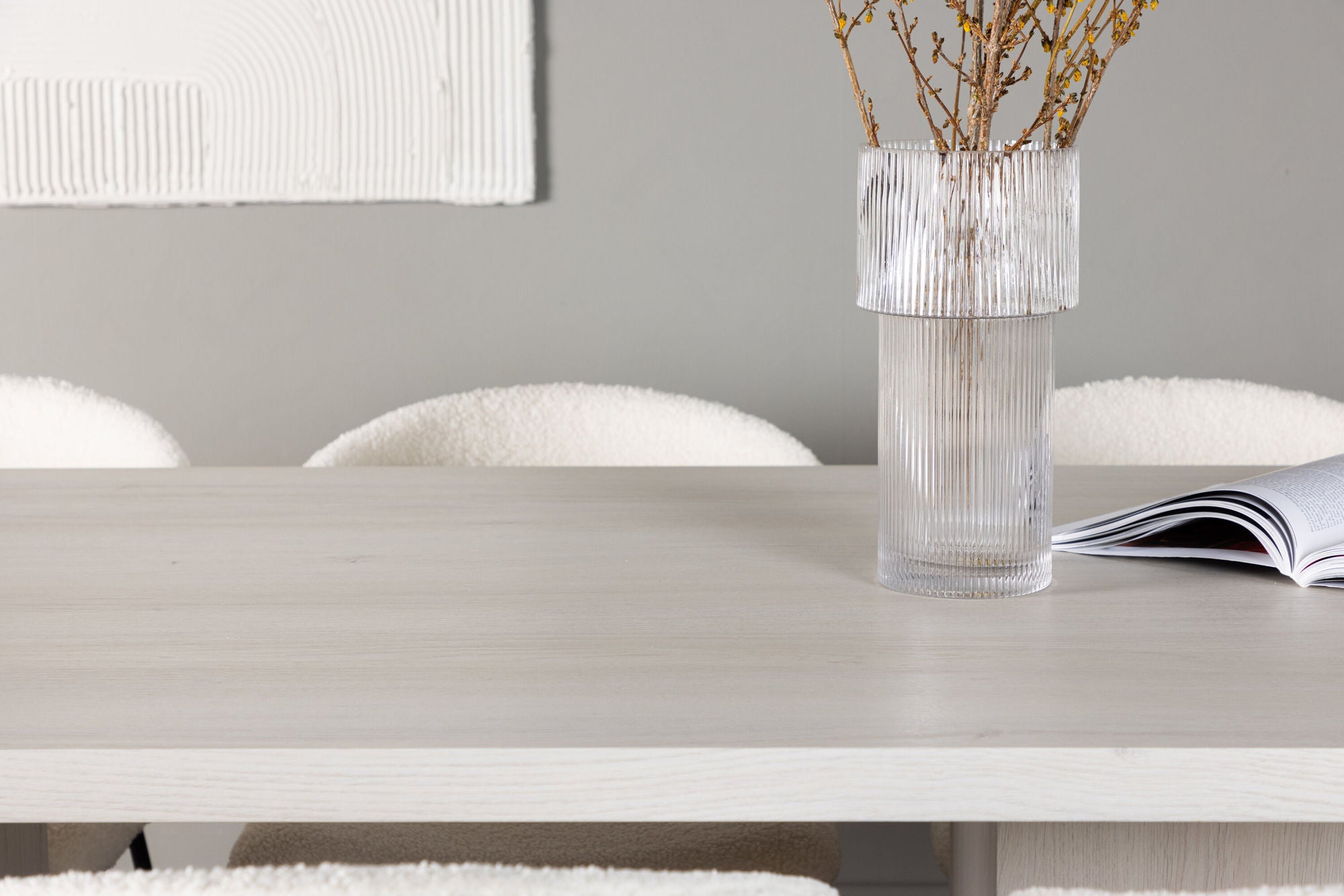 Venture Home Olga spisebord 200*75 - White Wash +Chico Spisebordsstol - Black / White Boucle _6