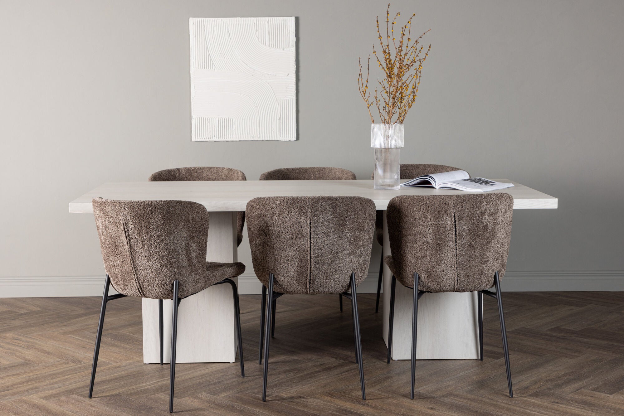 Venture Home Olga spisebord 200*75 - White Wash +Modesto Spisebordsstol - Grey / Smoked Black Boucle _6