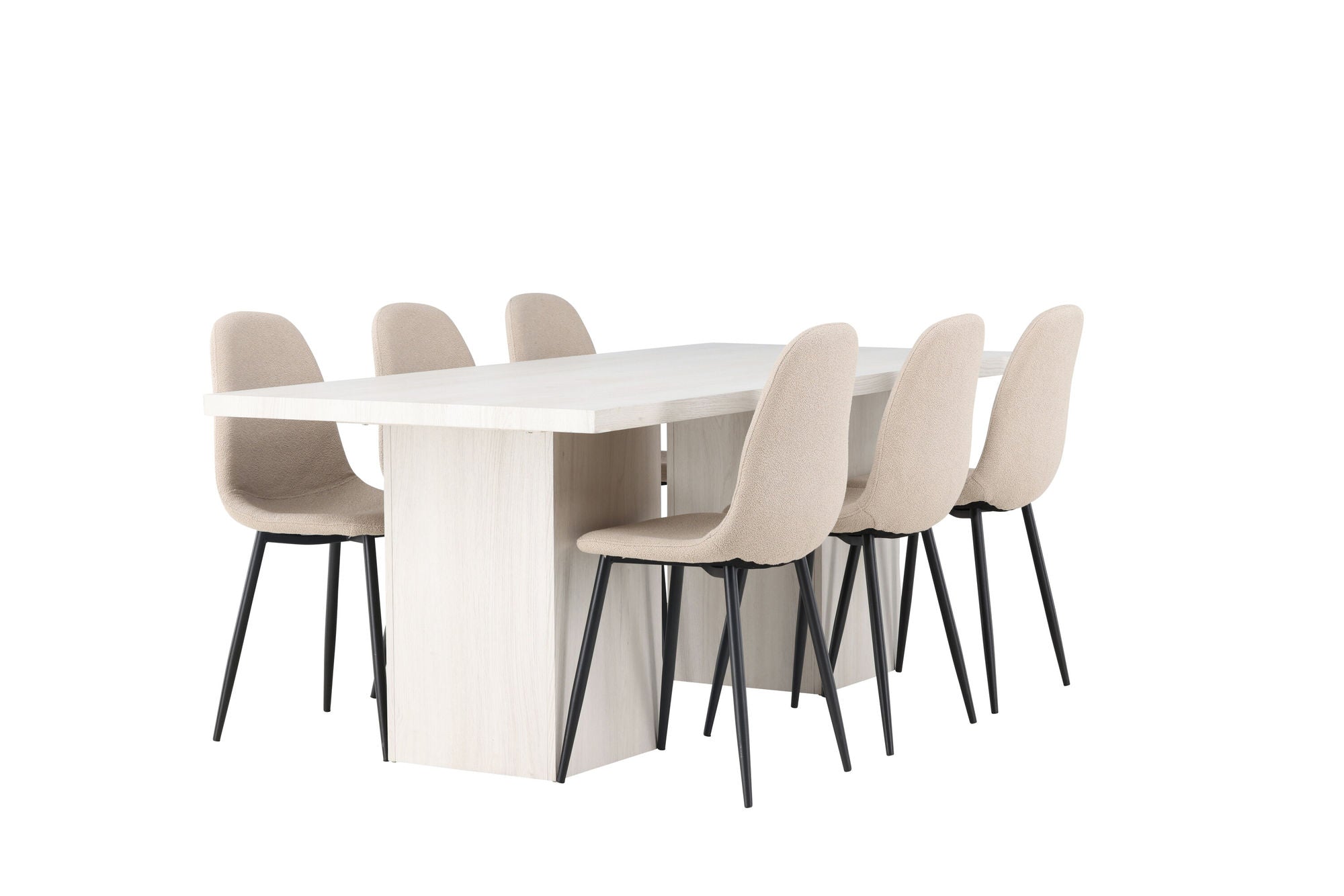 Venture Home Olga spisebord 200*75 - White Wash +Polar Spisebordsstol - Black / Beige Boucle _6