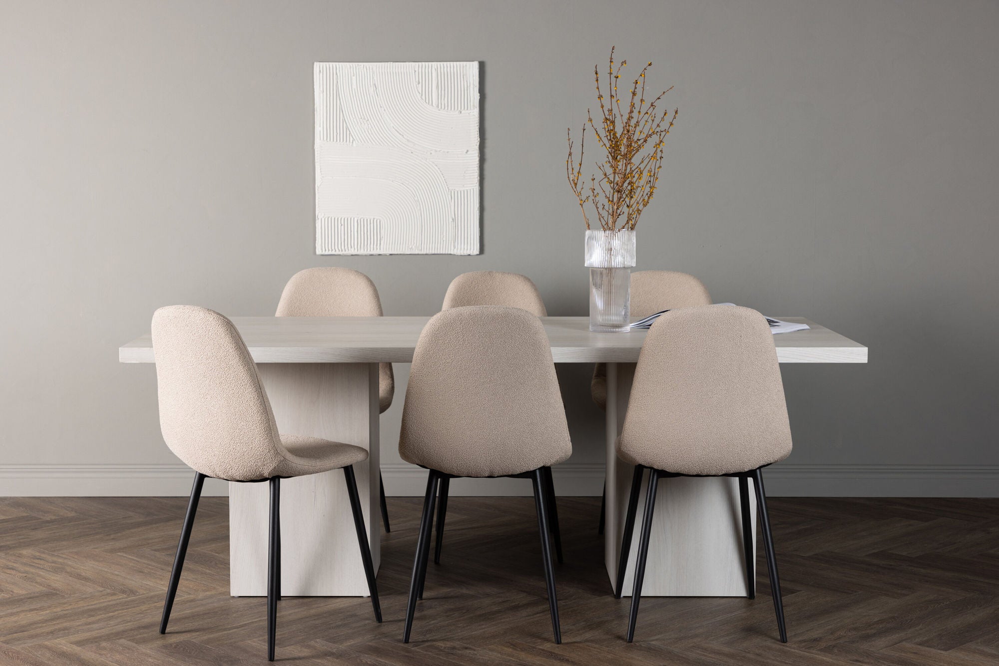 Venture Home Olga spisebord 200*75 - White Wash +Polar Spisebordsstol - Black / Beige Boucle _6