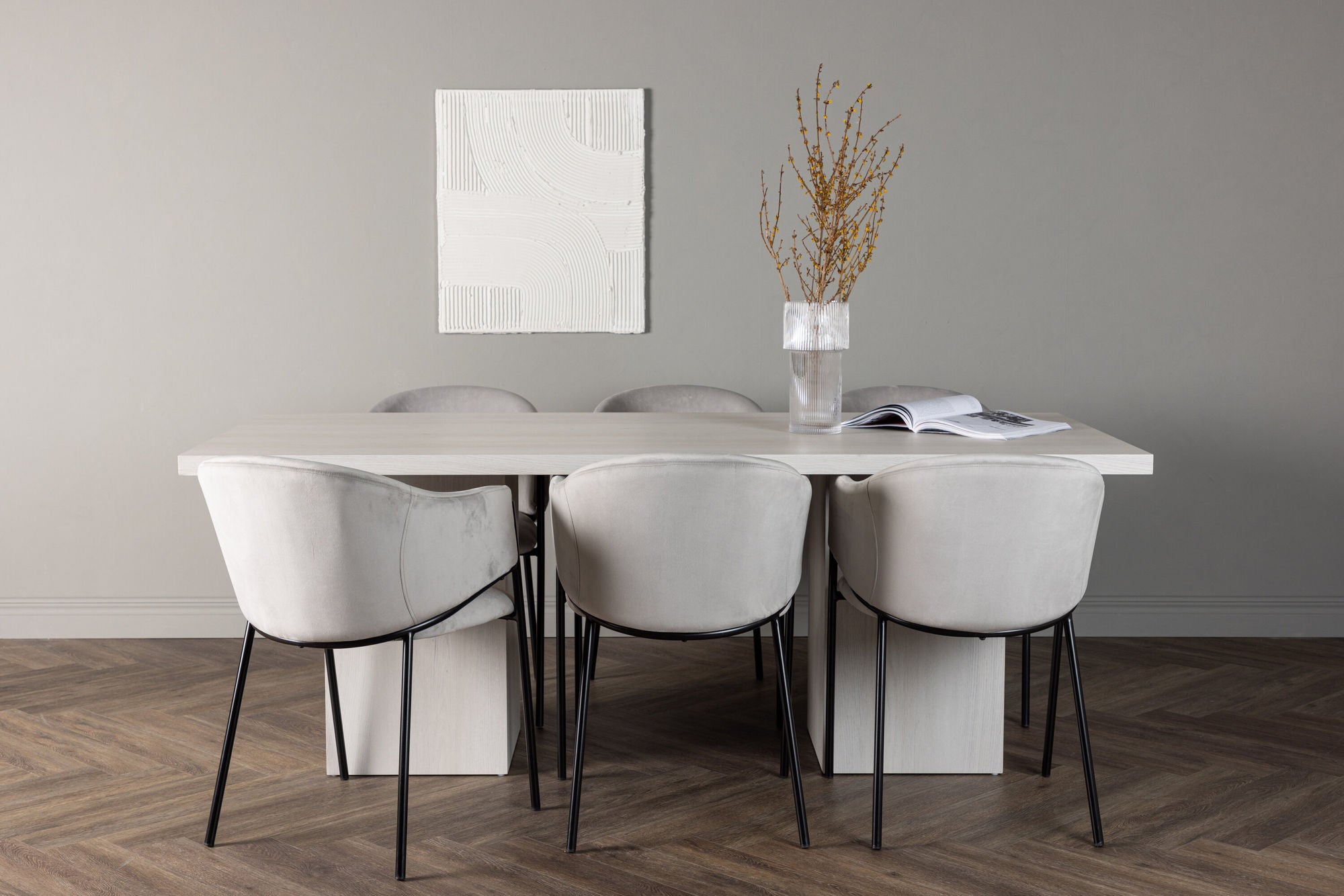 Venture Home Olga spisebord 200*75 - White Wash +Evelina Spisebordsstol - Black / Light grey Velvet _6