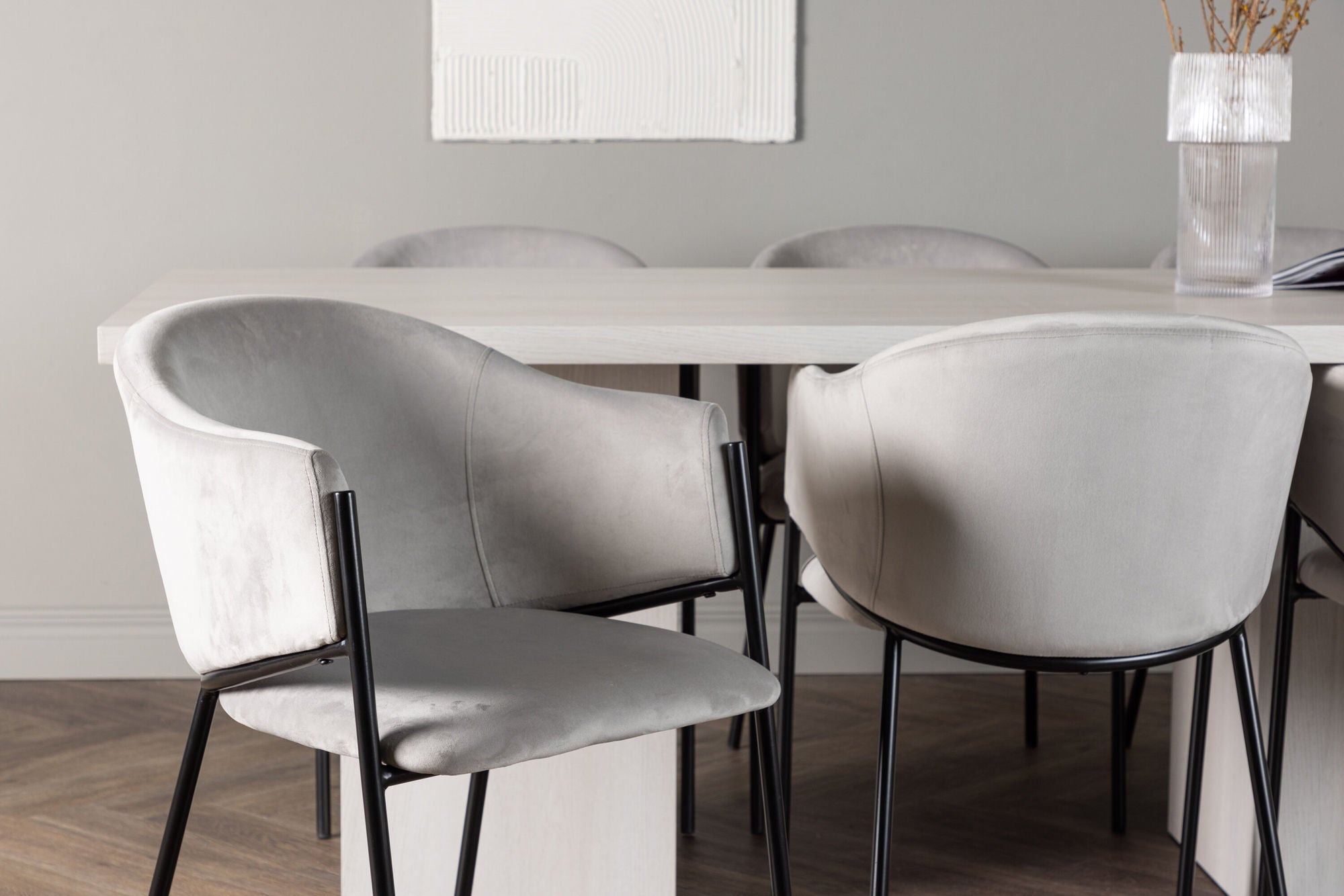 Venture Home Olga spisebord 200*75 - White Wash +Evelina Spisebordsstol - Black / Light grey Velvet _6
