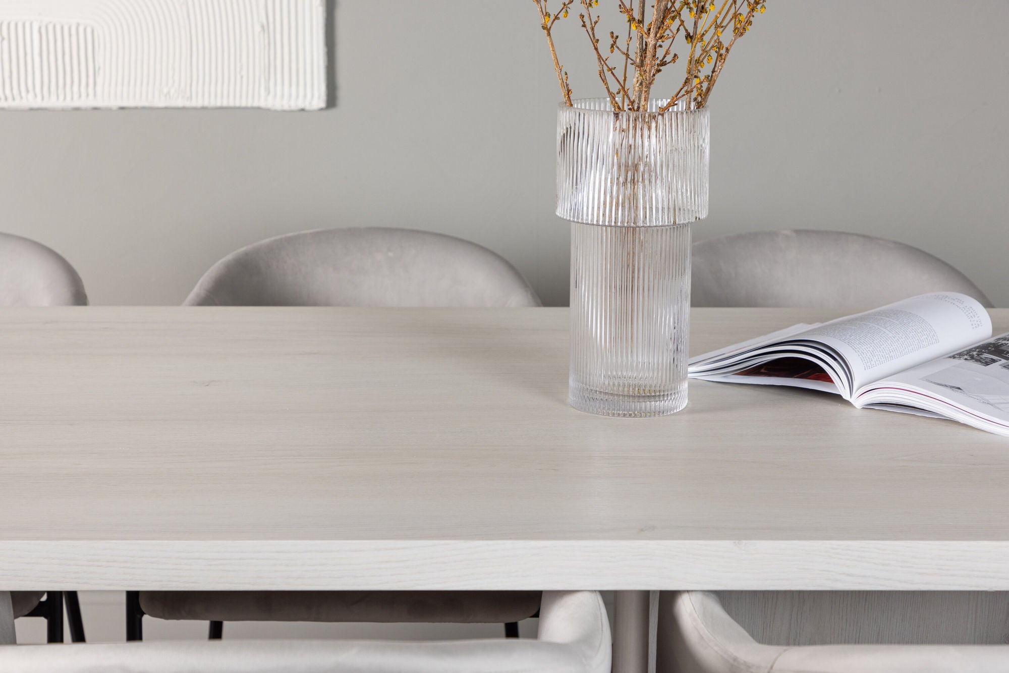 Venture Home Olga spisebord 200*75 - White Wash +Evelina Spisebordsstol - Black / Light grey Velvet _6
