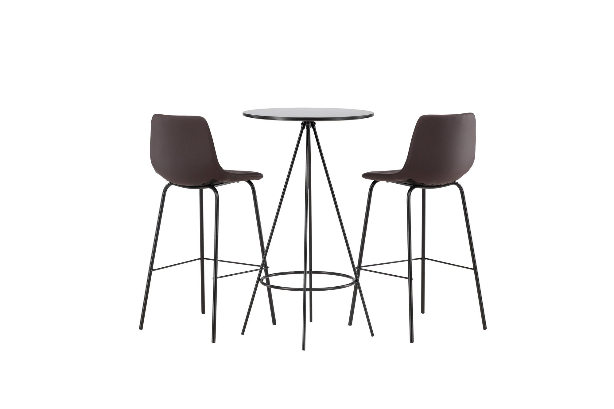 Venture Home Bistro Bar bord φ60 - Black / MDF with veneer +Alexi Bar stol - Matte black / Dark brown PU _2