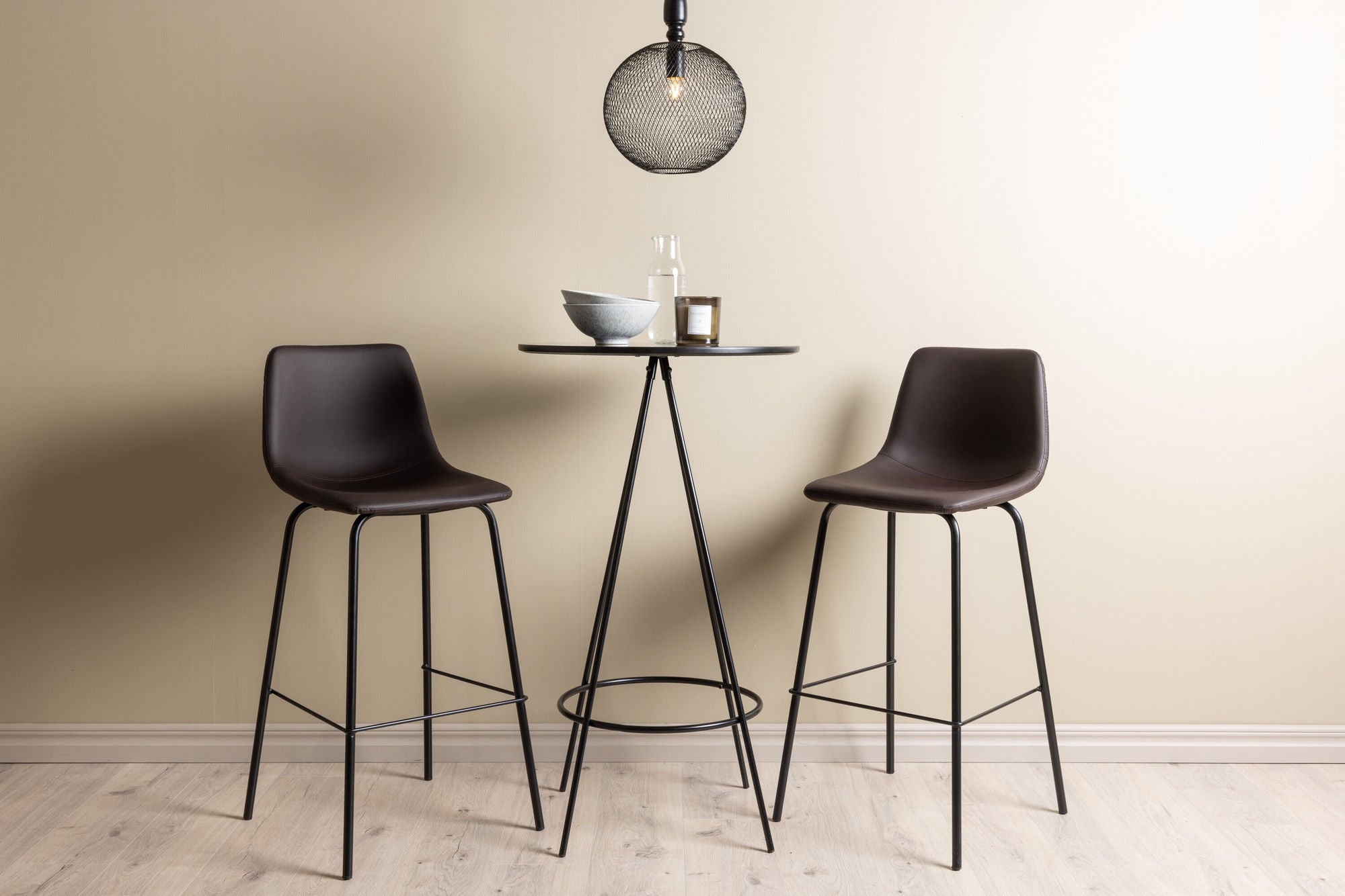 Venture Home Bistro Bar bord φ60 - Black / MDF with veneer +Alexi Bar stol - Matte black / Dark brown PU _2