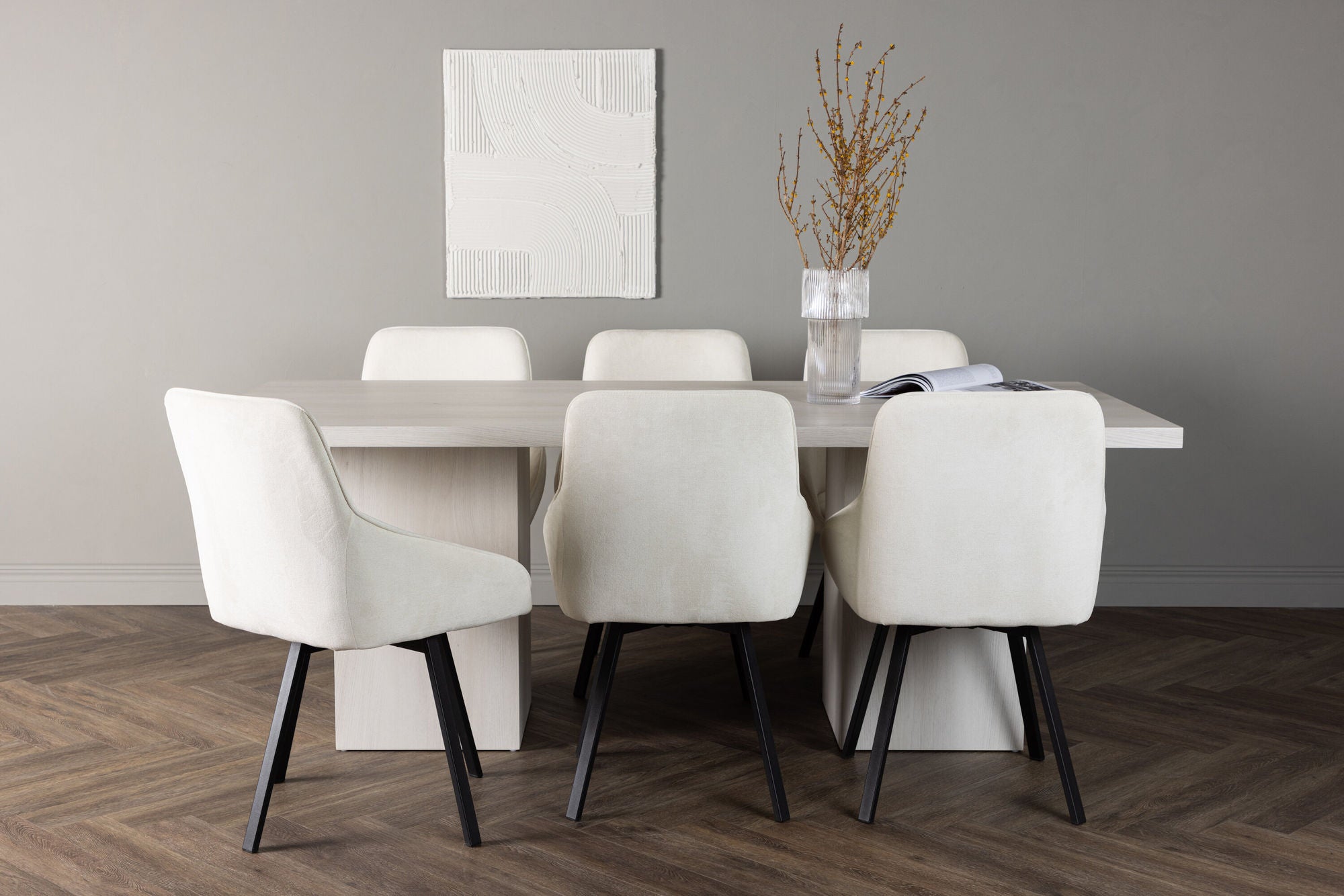 Venture Home Olga spisebord 200*75 - White Wash +Rosie Spisebordsstol - Black / Beige Fabric _6
