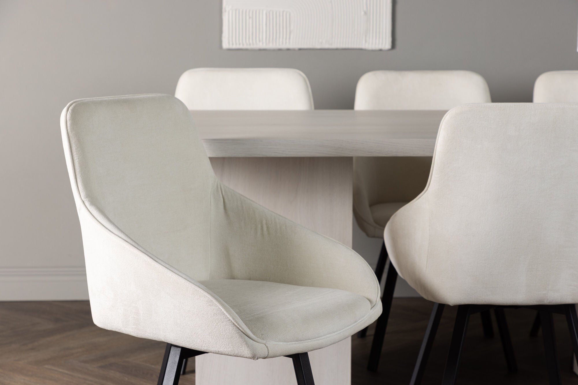 Venture Home Olga spisebord 200*75 - White Wash +Rosie Spisebordsstol - Black / Beige Fabric _6
