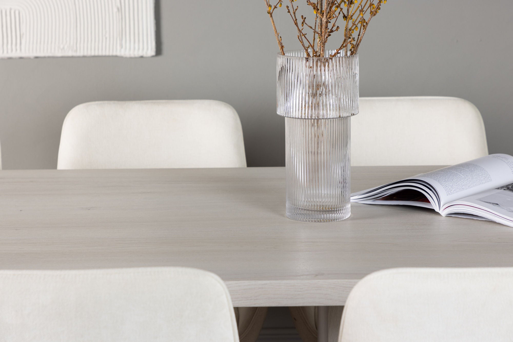 Venture Home Olga spisebord 200*75 - White Wash +Rosie Spisebordsstol - Black / Beige Fabric _6