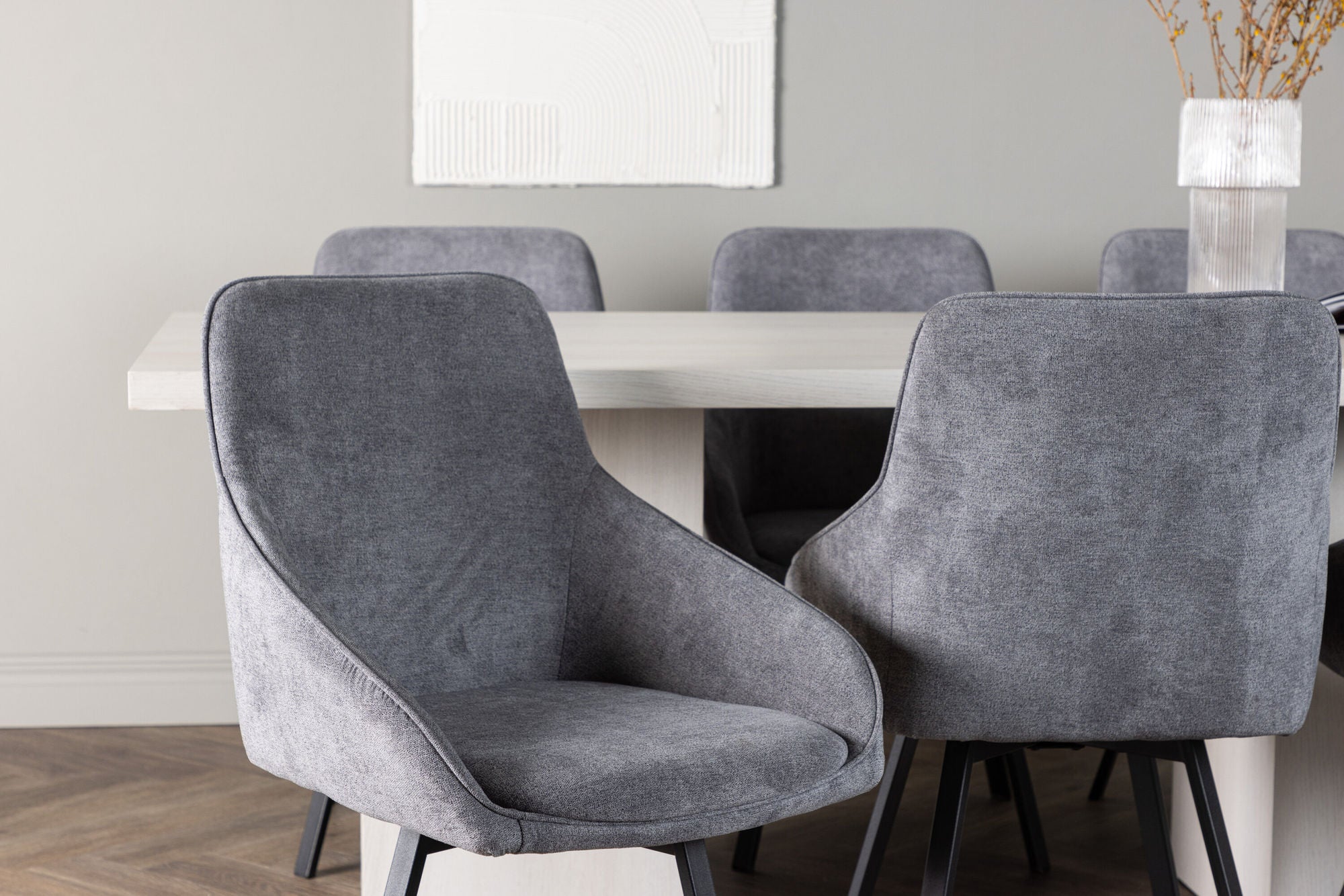 Venture Home Olga spisebord 200*75 - White Wash +Rosie Spisebordsstol - Black / Dark grey Fabric _6