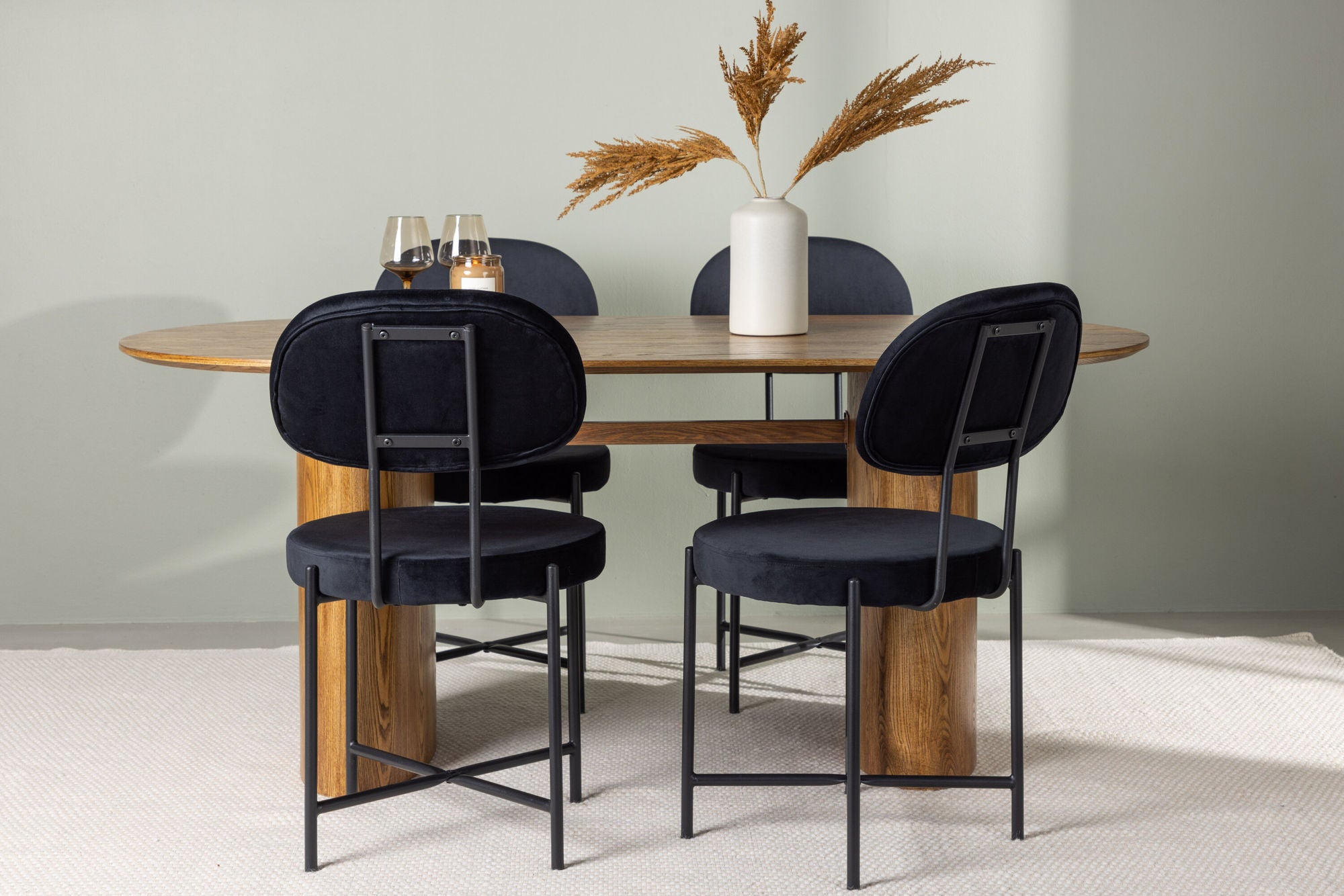 Venture Home Isolde spisebord 140*75 - Nature / Nature MDF +Stella Spisebordsstol - Black / Black Velvet _4