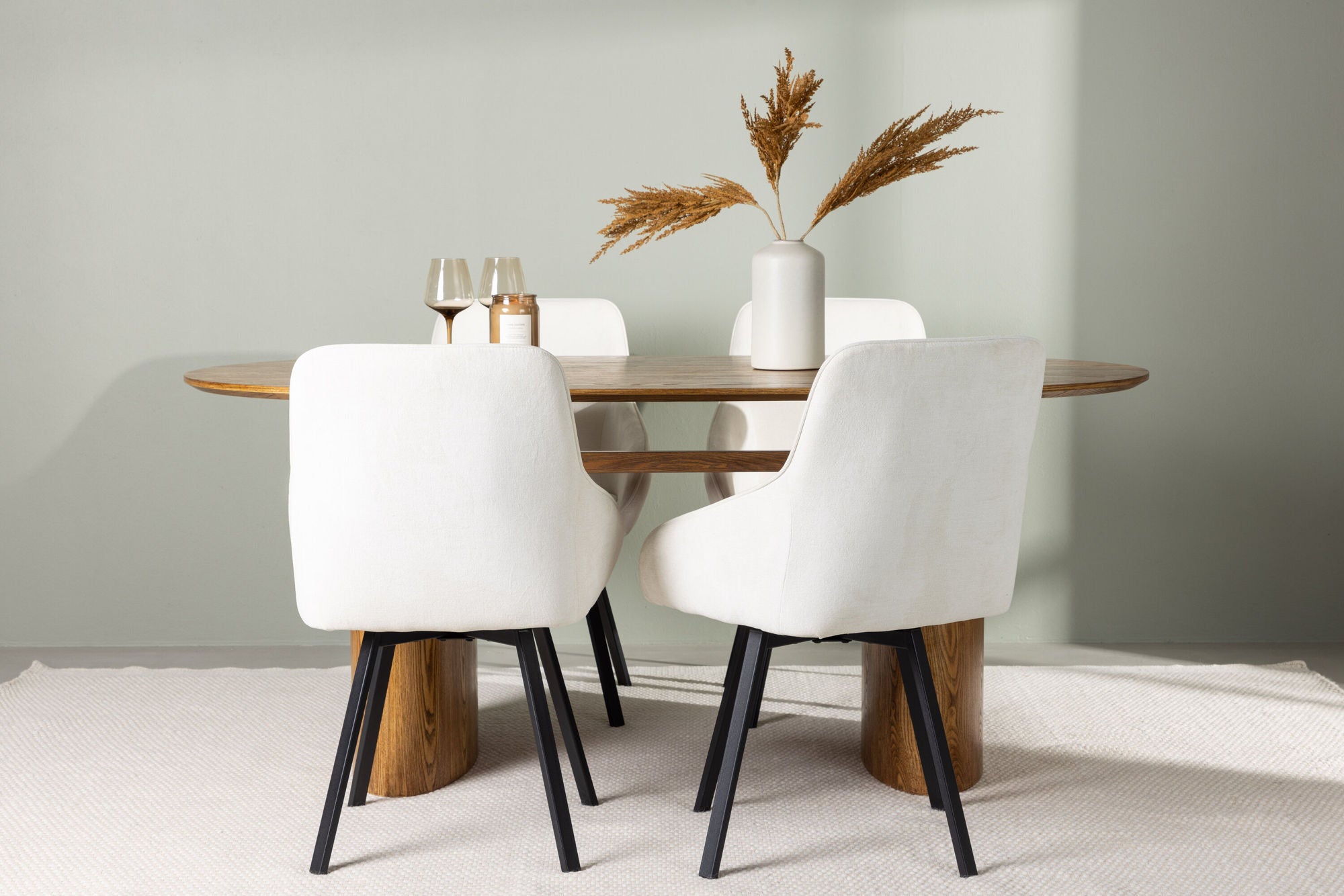 Venture Home Isolde spisebord 140*75 - Nature / Nature MDF +Rosie Spisebordsstol - Black / Beige Fabric _4