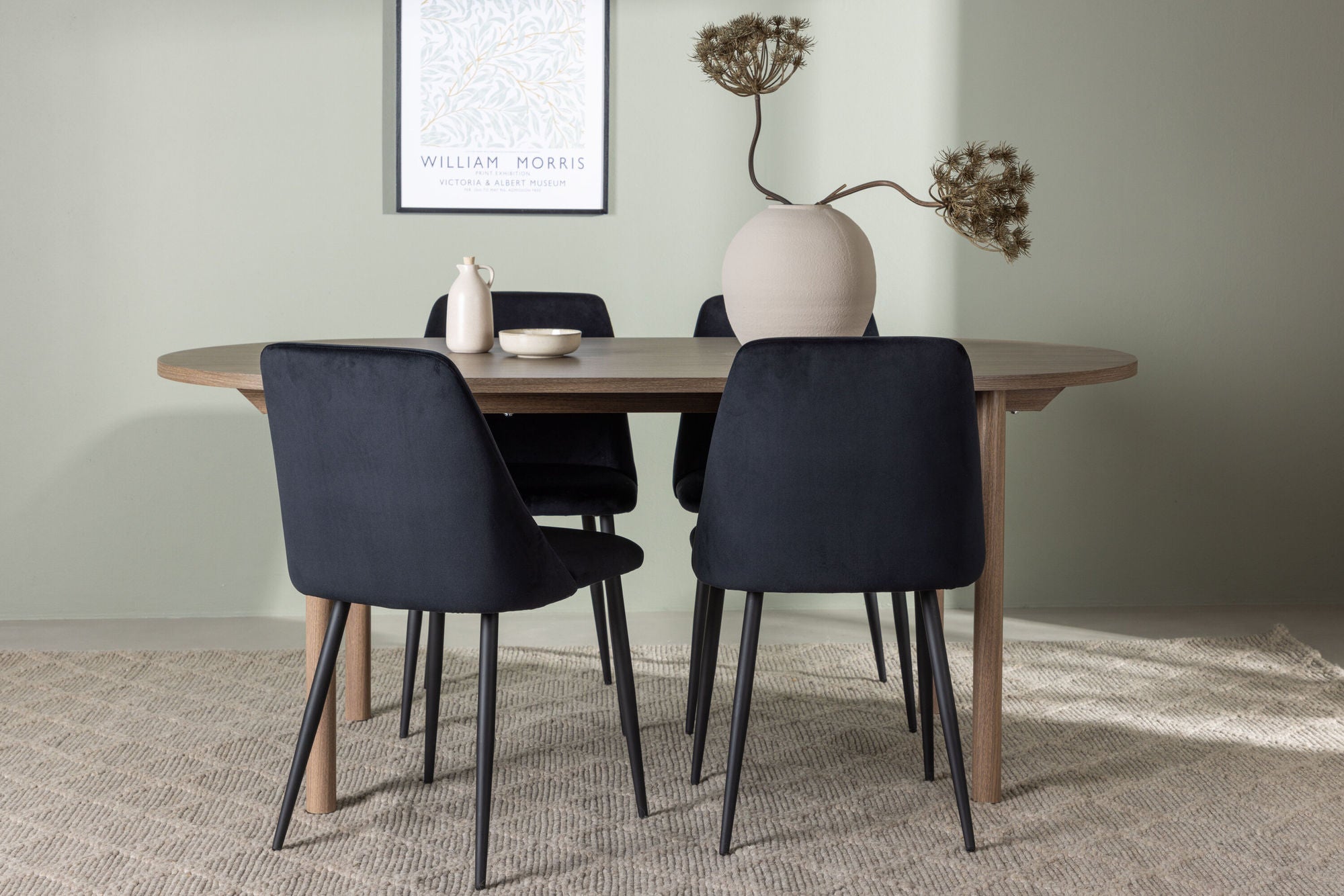 Venture Home Andy spisebord 180*75 - Natural / Natural MDF +Night Spisebordsstol - Black / Black Velvet _4