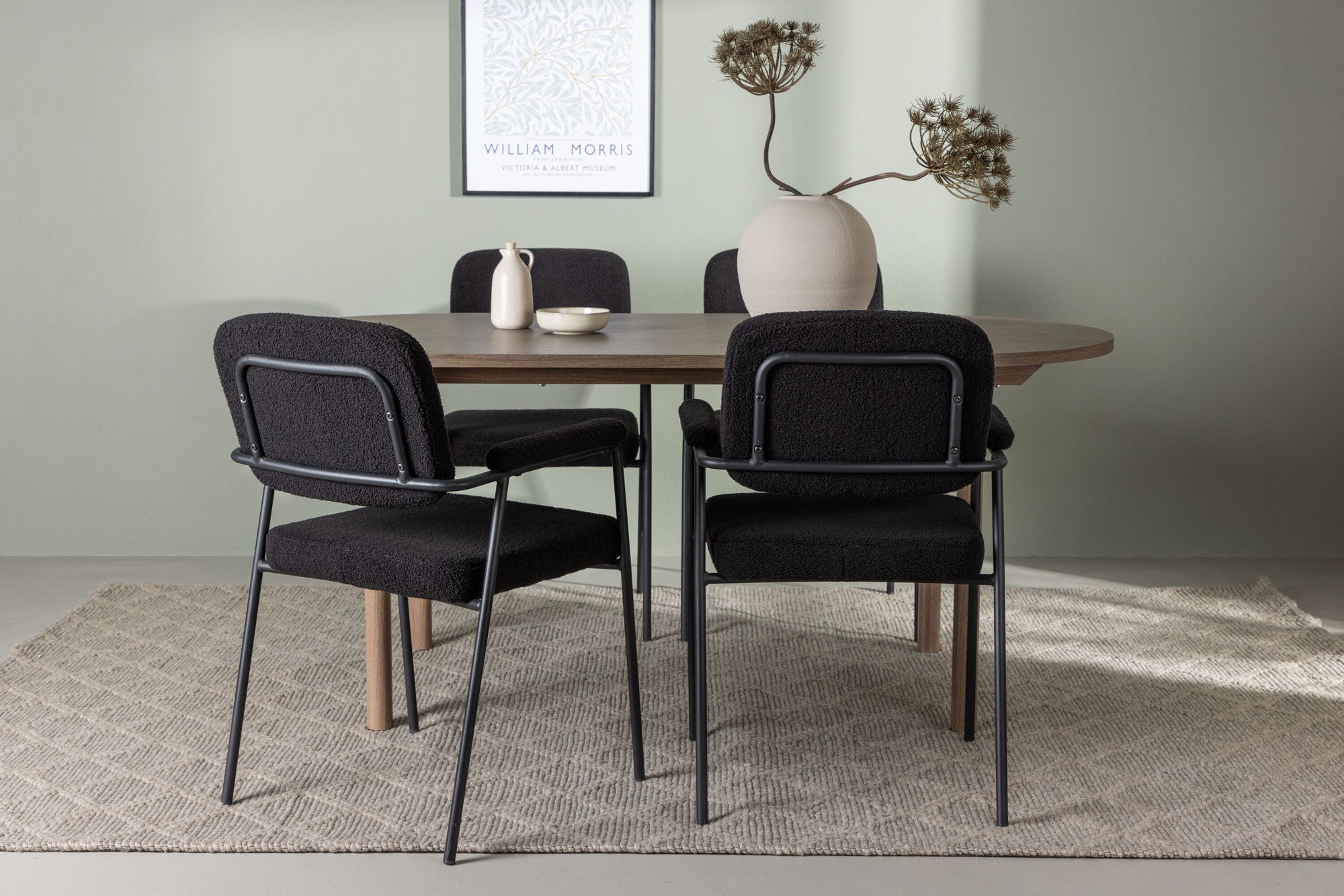 Venture Home Andy spisebord 180*75 - Natural / Natural MDF +Yesterday Spisebordsstol - Black / Black Boucle _4