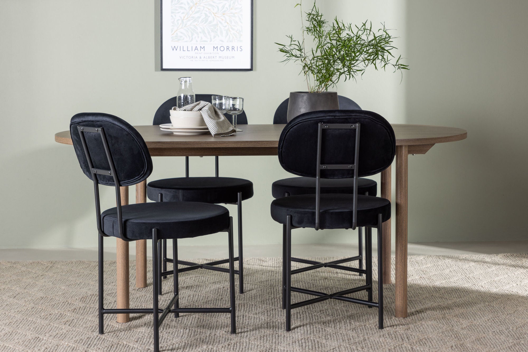 Venture Home Andy spisebord 180*75 - Natural / Natural MDF +Stella Spisebordsstol - Black / Black Velvet _4