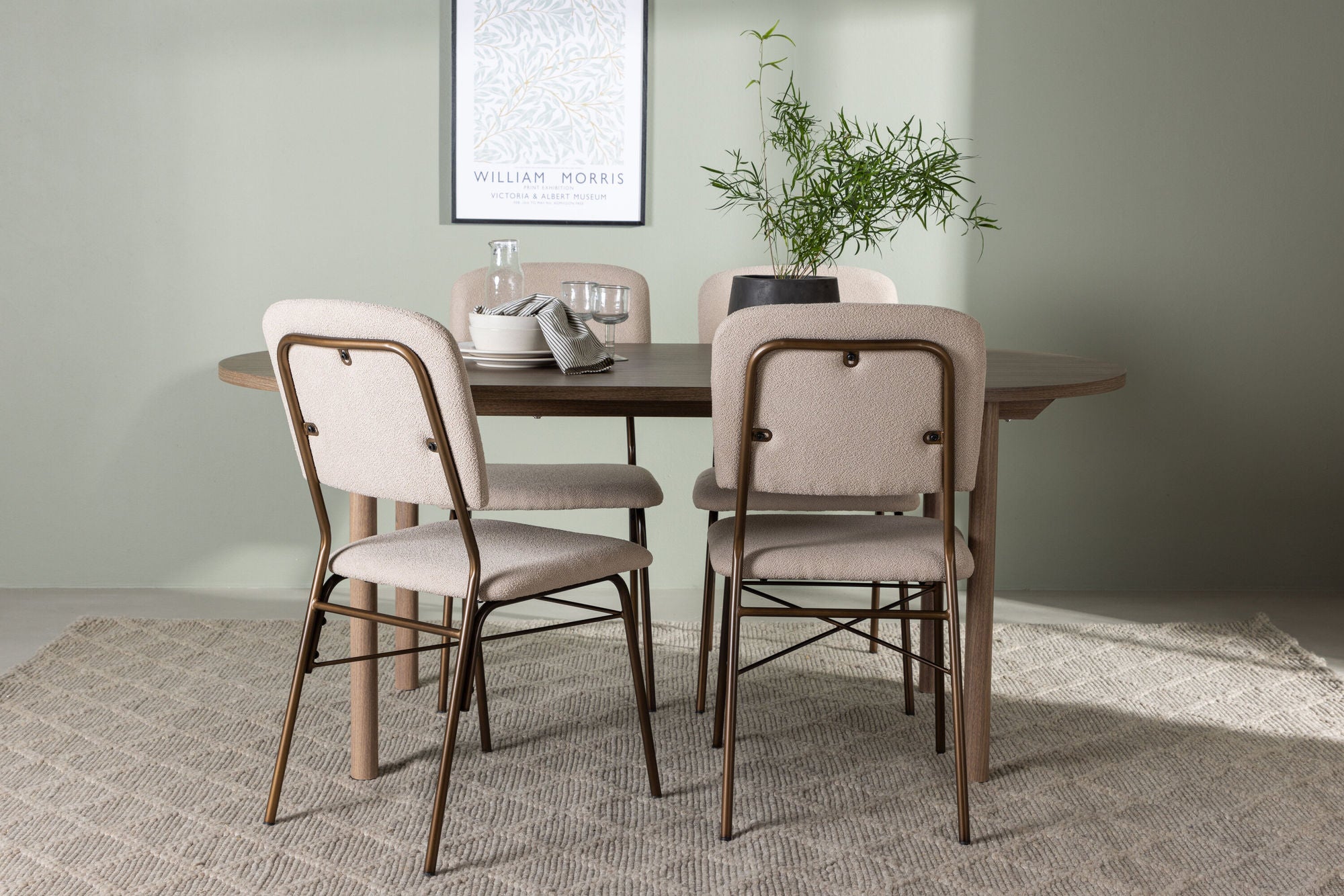 Venture Home Andy spisebord 180*75 - Natural / Natural MDF +Seda Spisebordsstol - Matte brown / Beige Fabric _4
